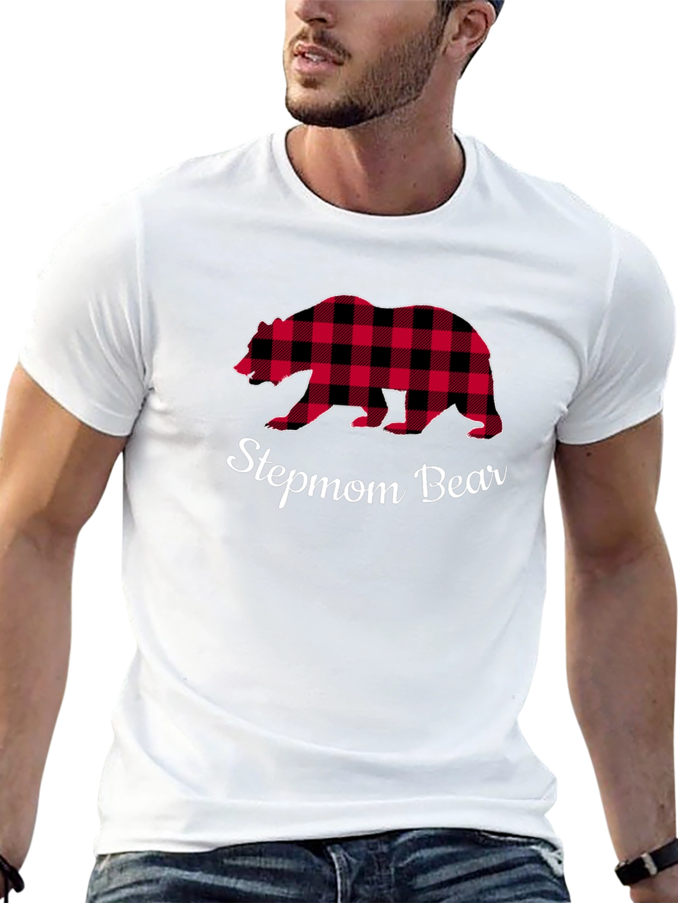 Stepmom Bear Buffalo Plaid Tee - Cozy Casual Top