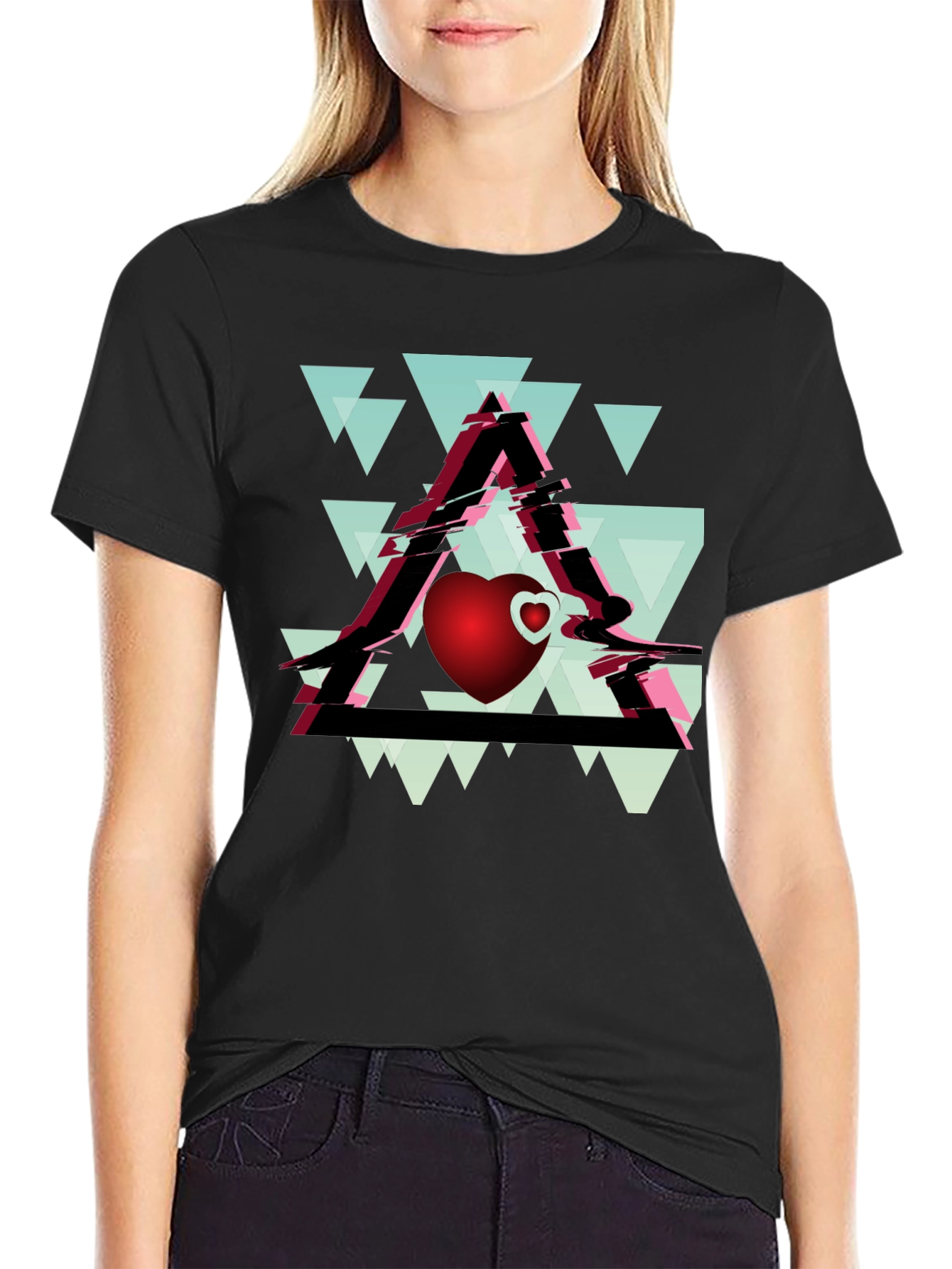 Geometric Heart Graphic Tee - Stylish Mens Black T-Shirt