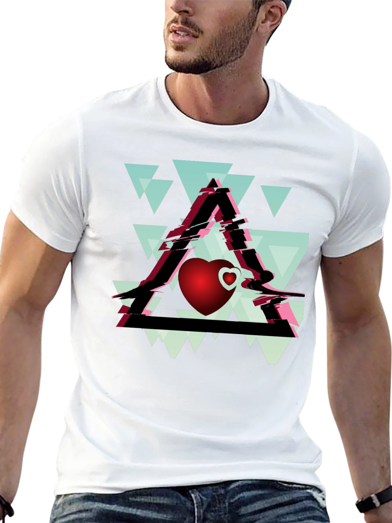 Geometric Heart Graphic Tee - Stylish Mens Black T-Shirt