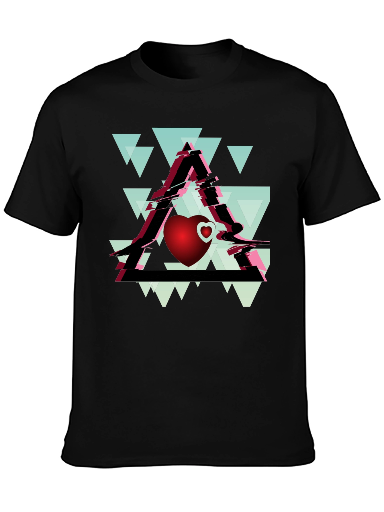 Geometric Heart Graphic Tee - Stylish Mens Black T-Shirt