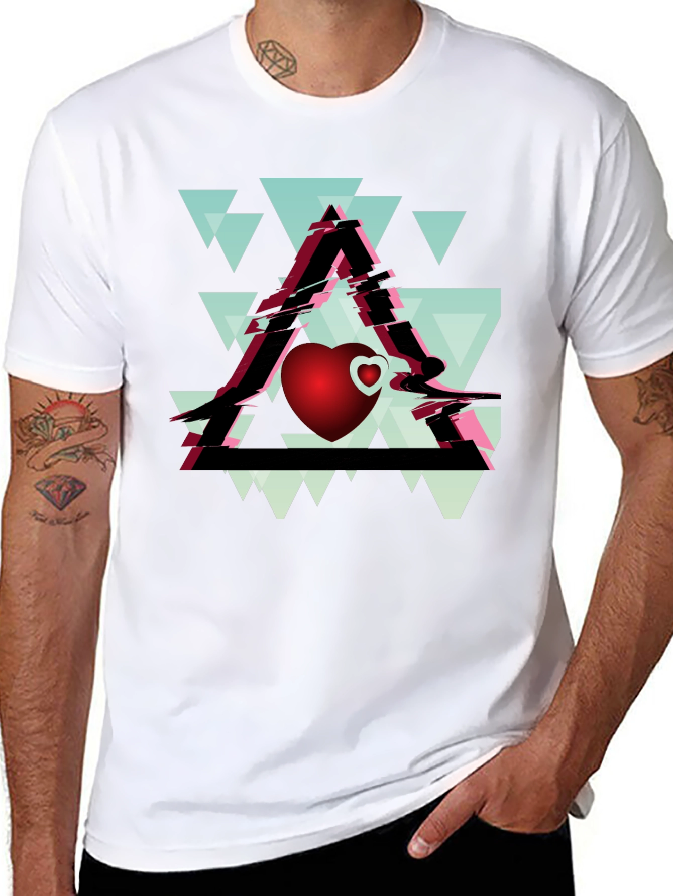 Geometric Heart Graphic Tee - Stylish Mens Black T-Shirt