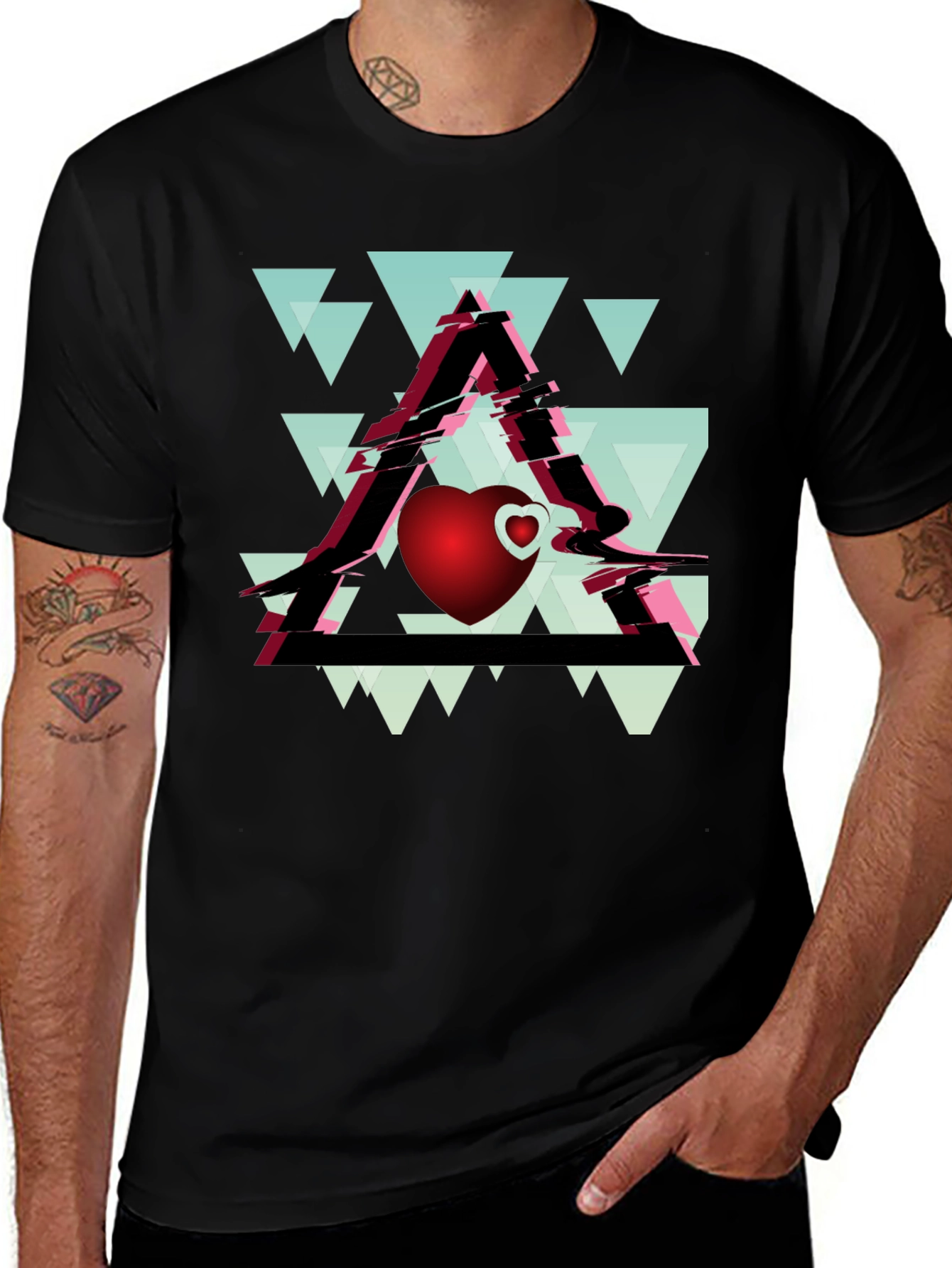 Geometric Heart Graphic Tee - Stylish Mens Black T-Shirt