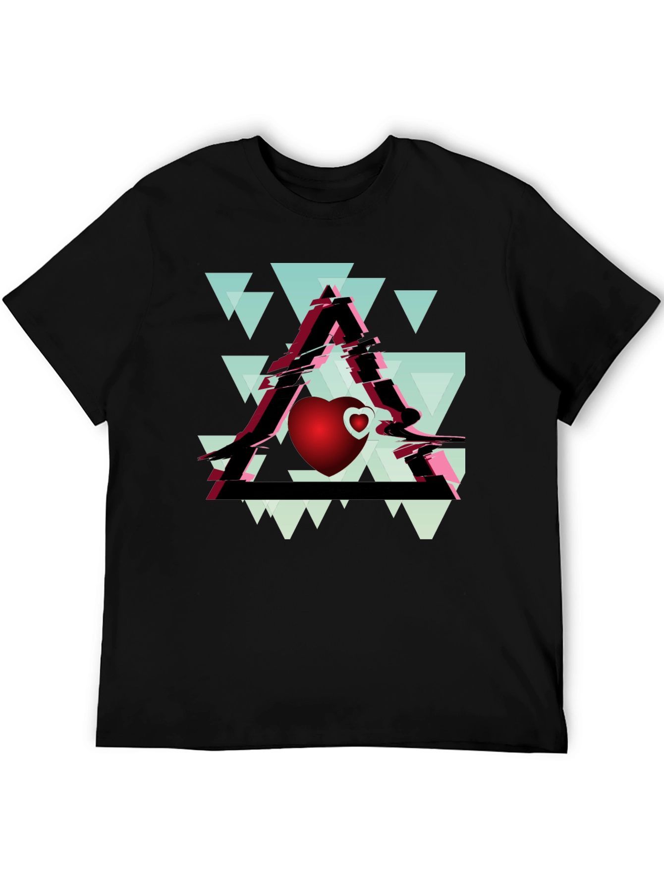 Geometric Heart Graphic Tee - Stylish Mens Black T-Shirt