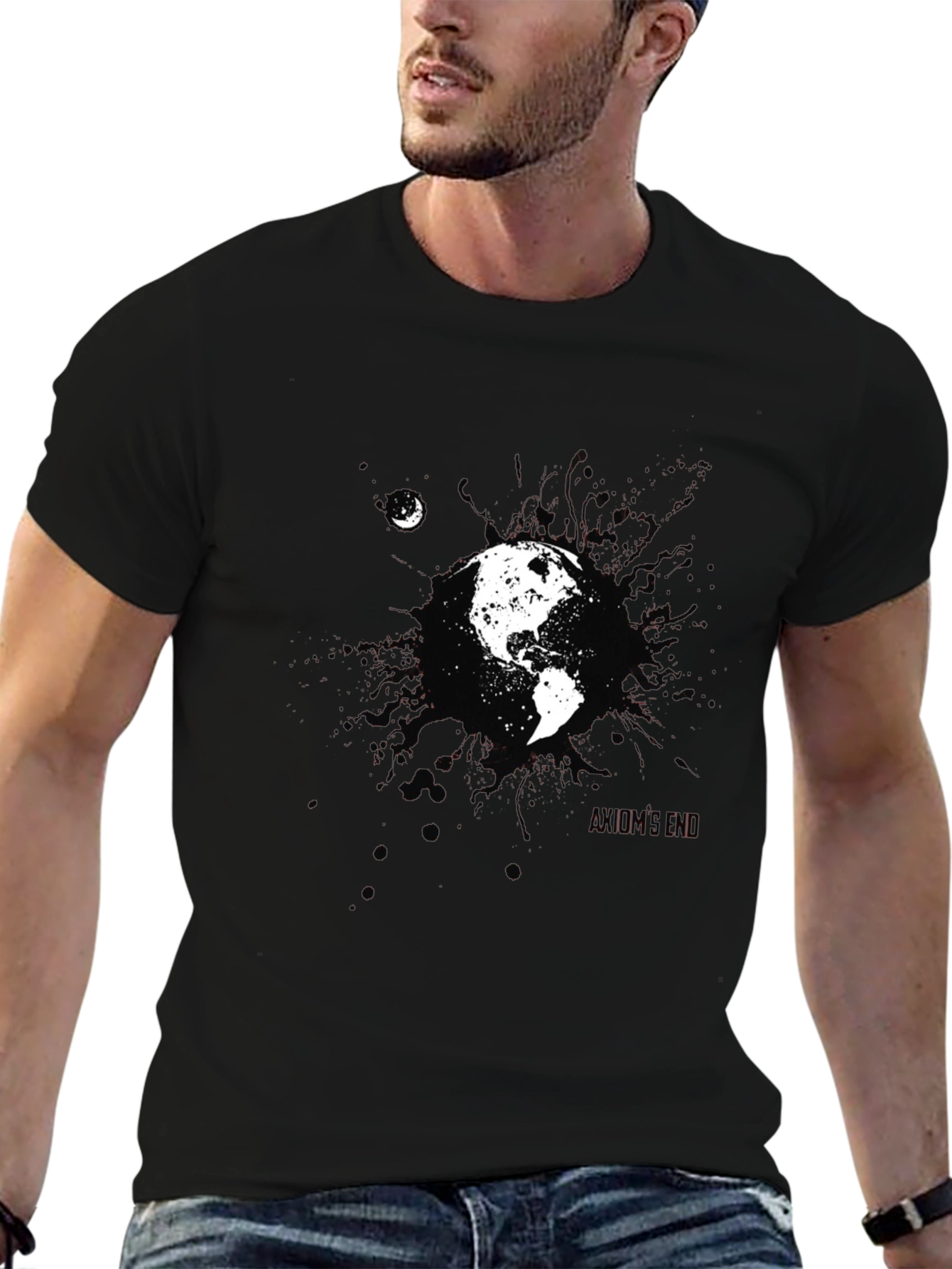 Earth and Moon Graphic Black T-Shirt