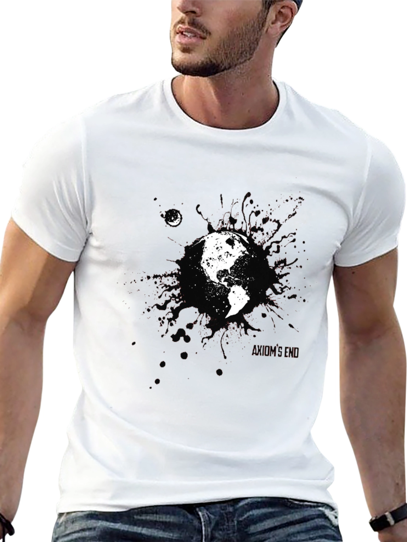 Earth and Moon Graphic Black T-Shirt