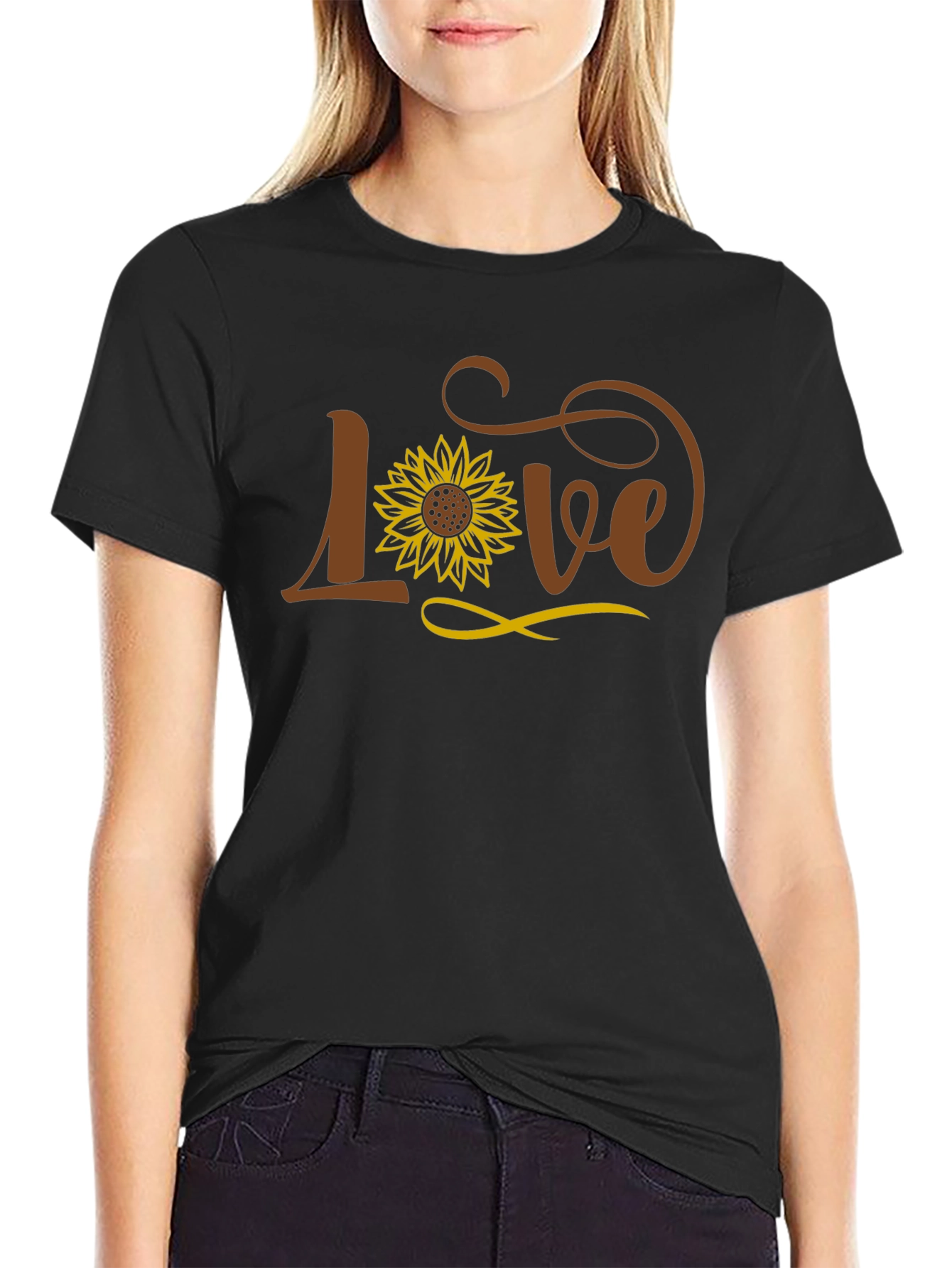 Love Sunflower Graphic Black T-Shirt