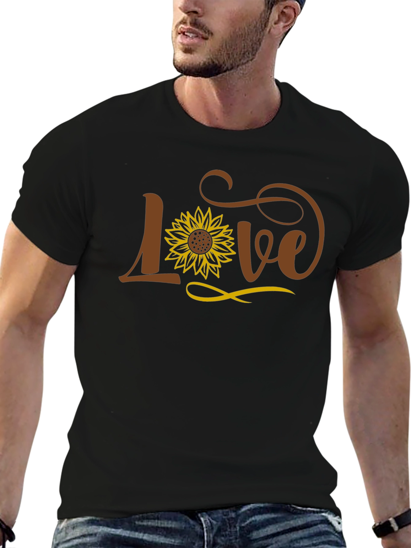 Love Sunflower Graphic Black T-Shirt
