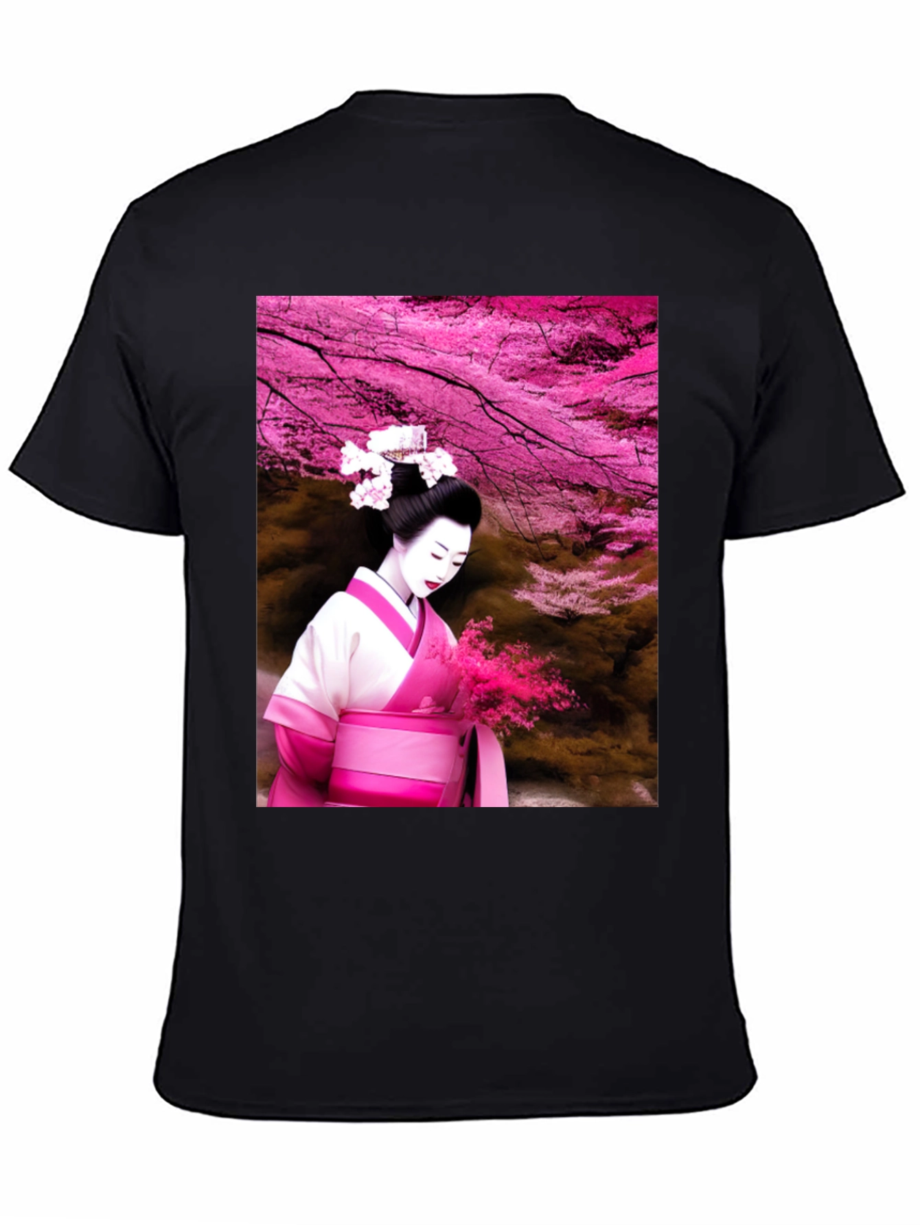Geisha Cherry Blossom Black T-Shirt