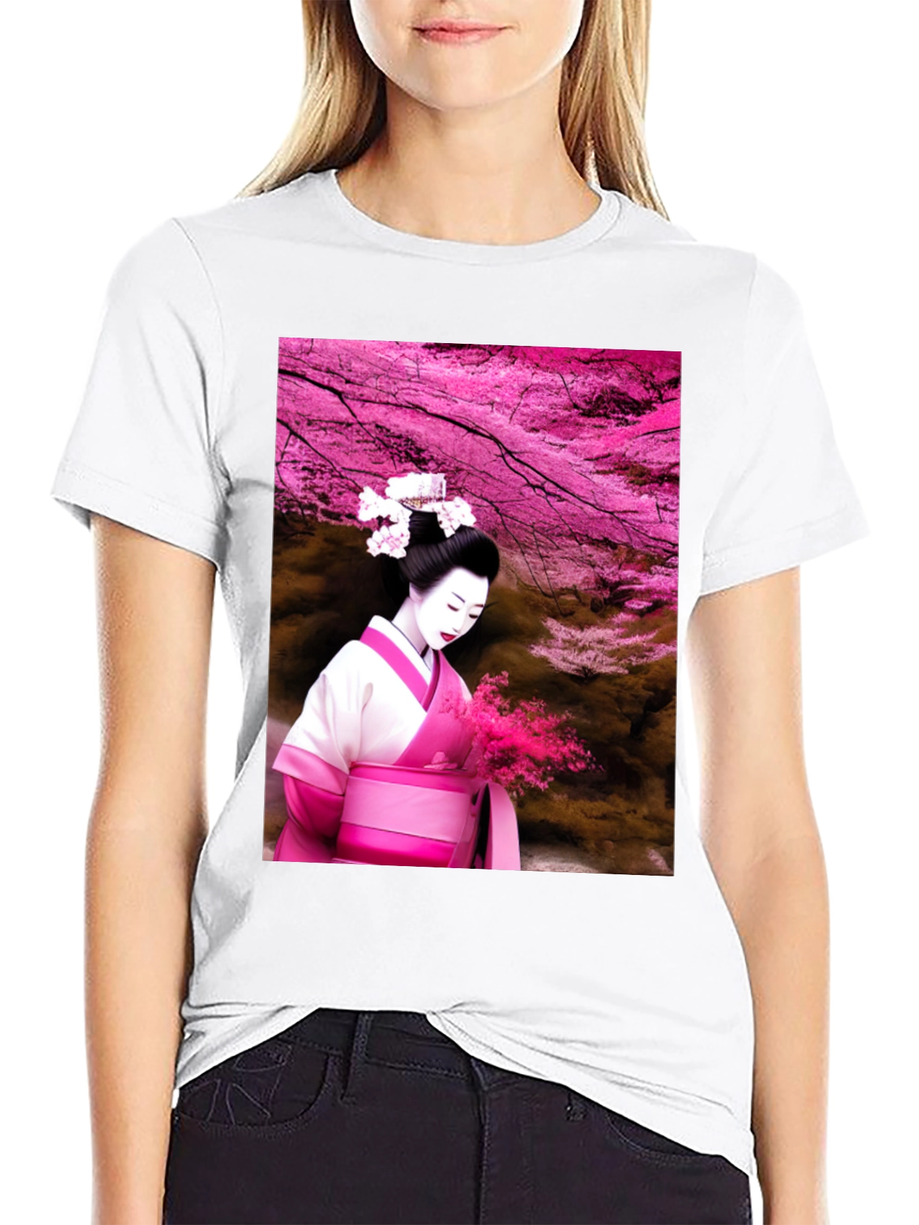 Geisha Cherry Blossom Black T-Shirt