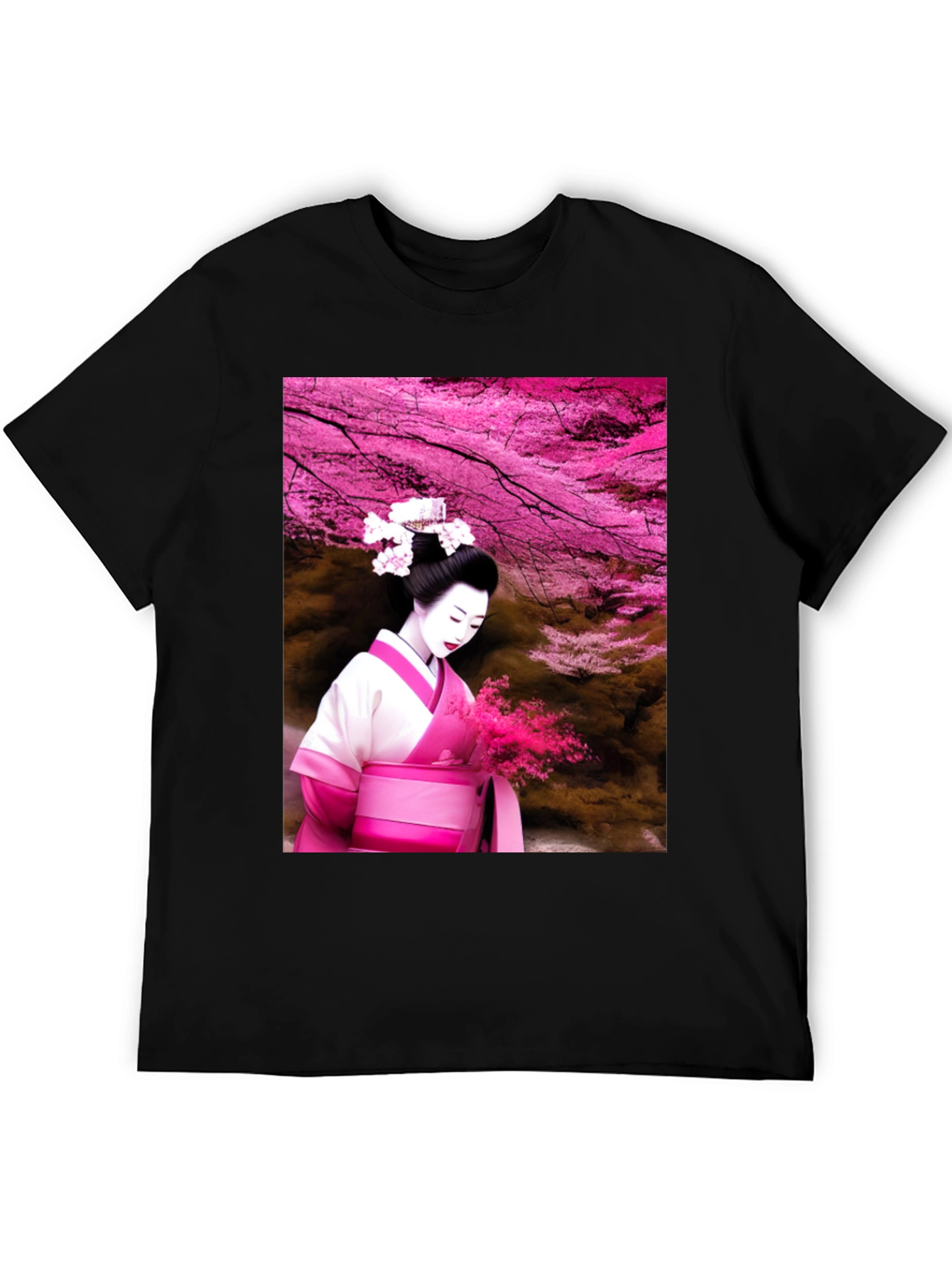 Geisha Cherry Blossom Black T-Shirt