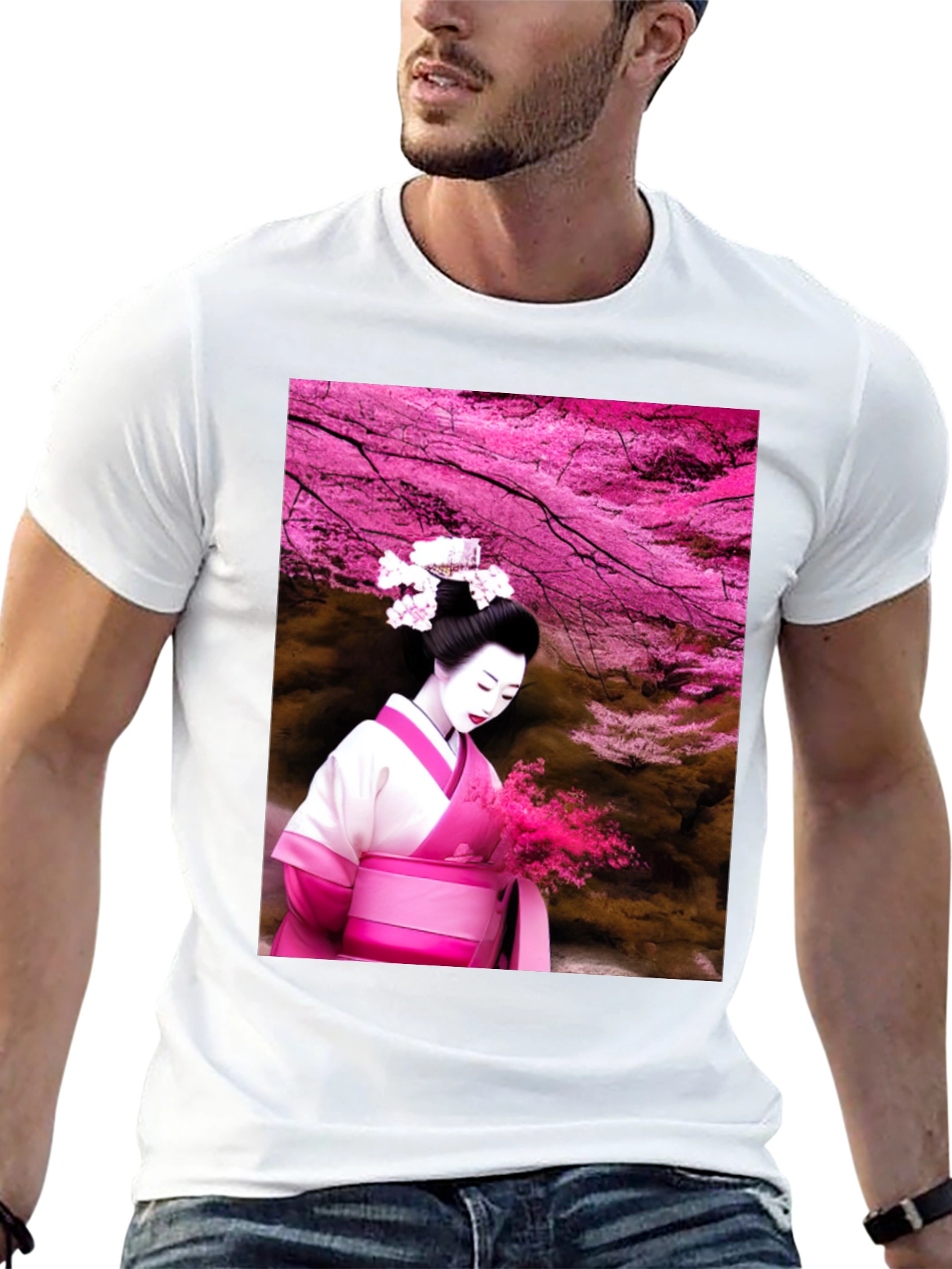 Geisha Cherry Blossom Black T-Shirt