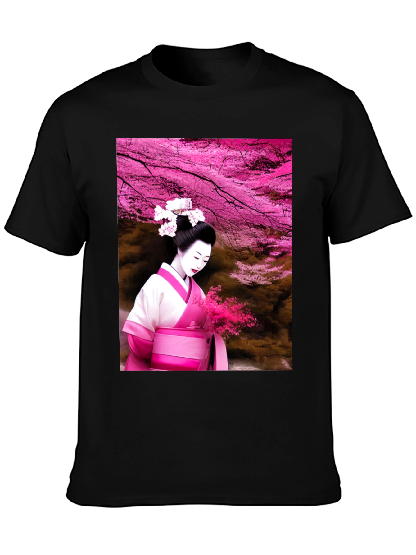 Geisha Cherry Blossom Black T-Shirt