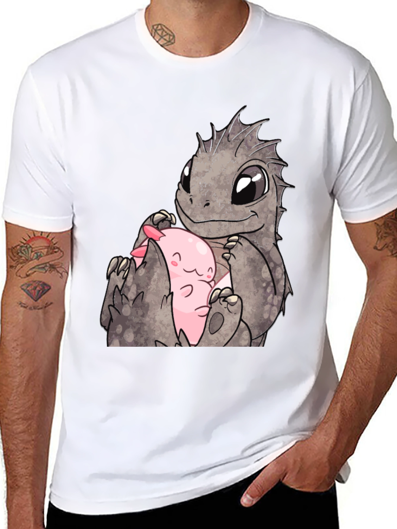 Cute Dragon & Axolotl Graphic Tee