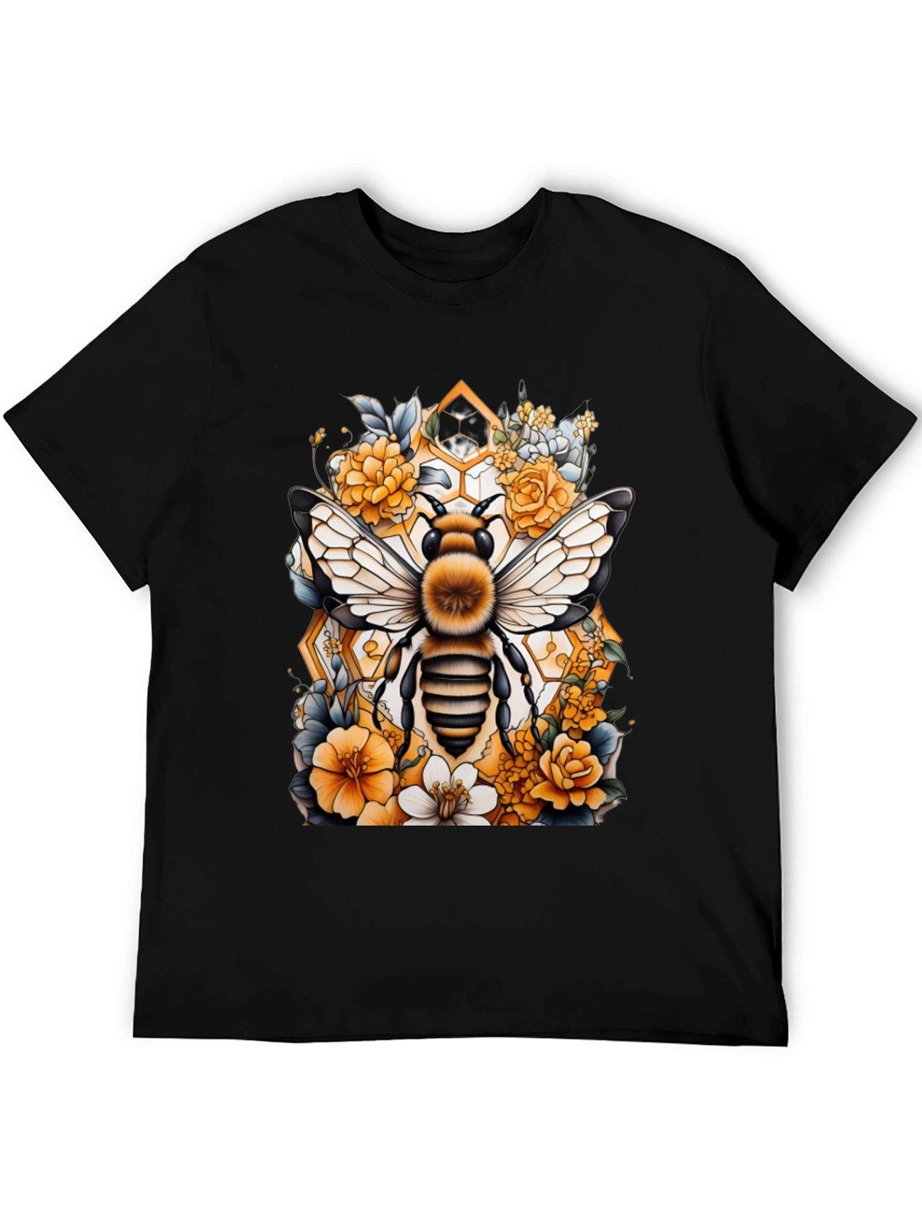 Bee & Floral Graphic Tee - Honeycomb Design