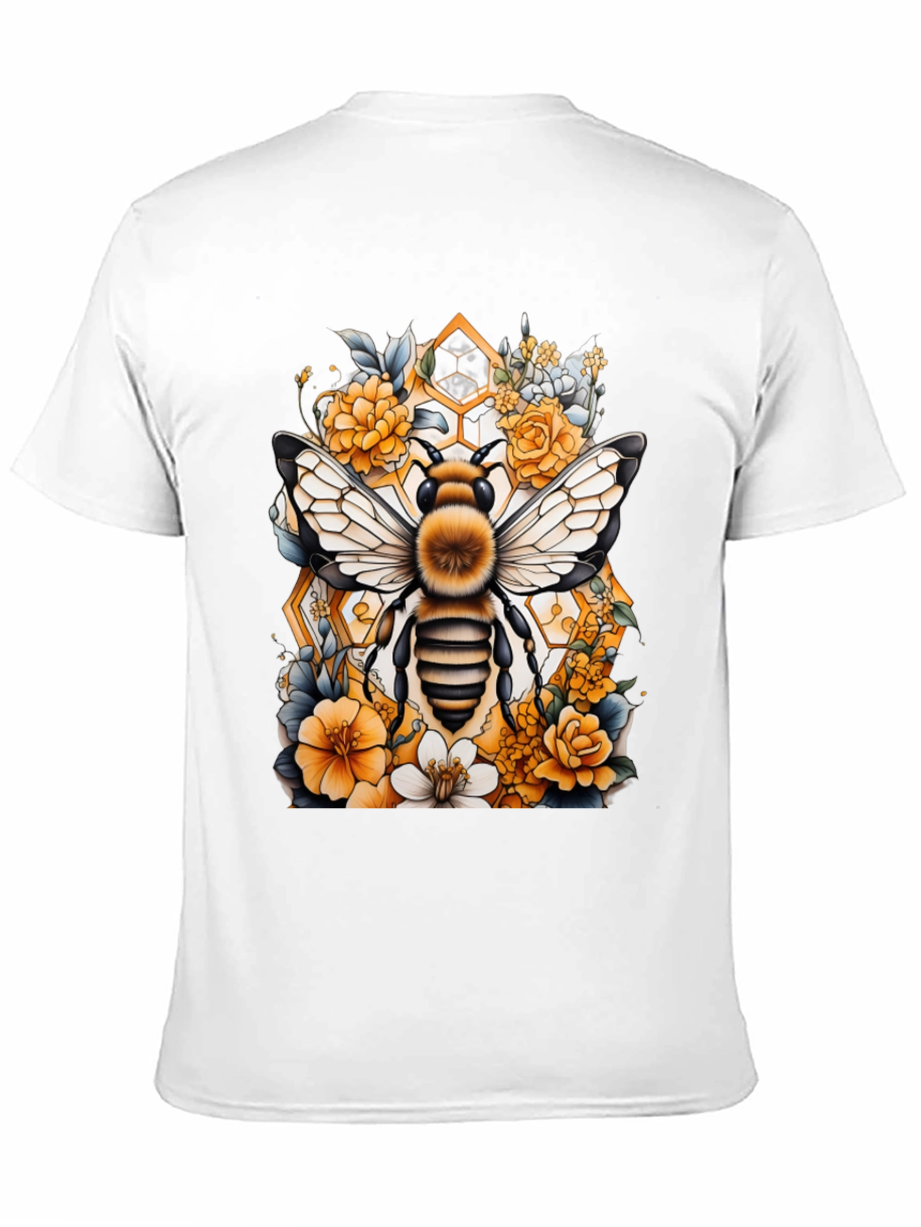 Bee & Floral Graphic Tee - Honeycomb Design