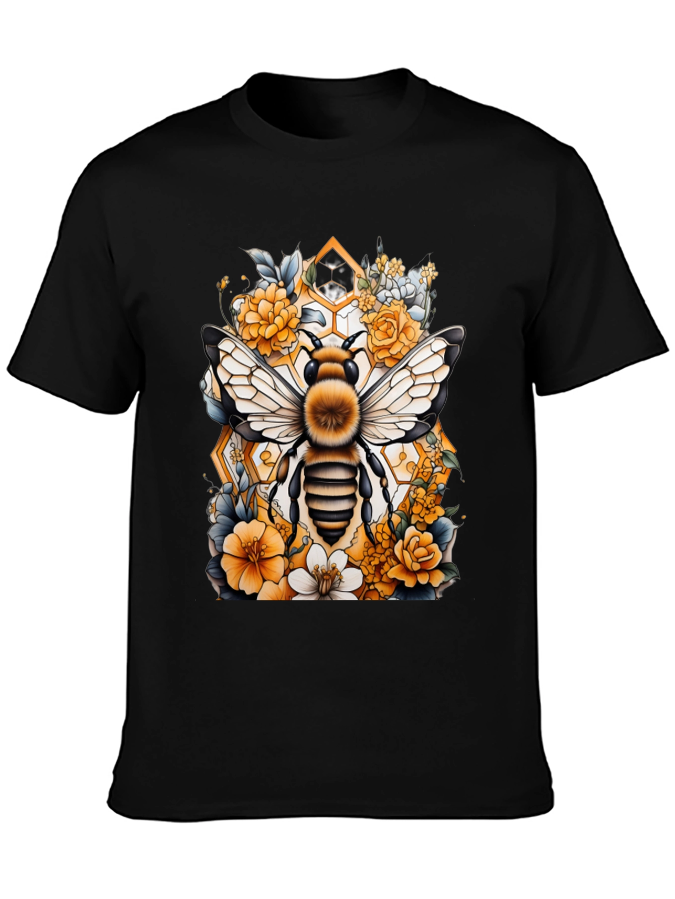 Bee & Floral Graphic Tee - Honeycomb Design
