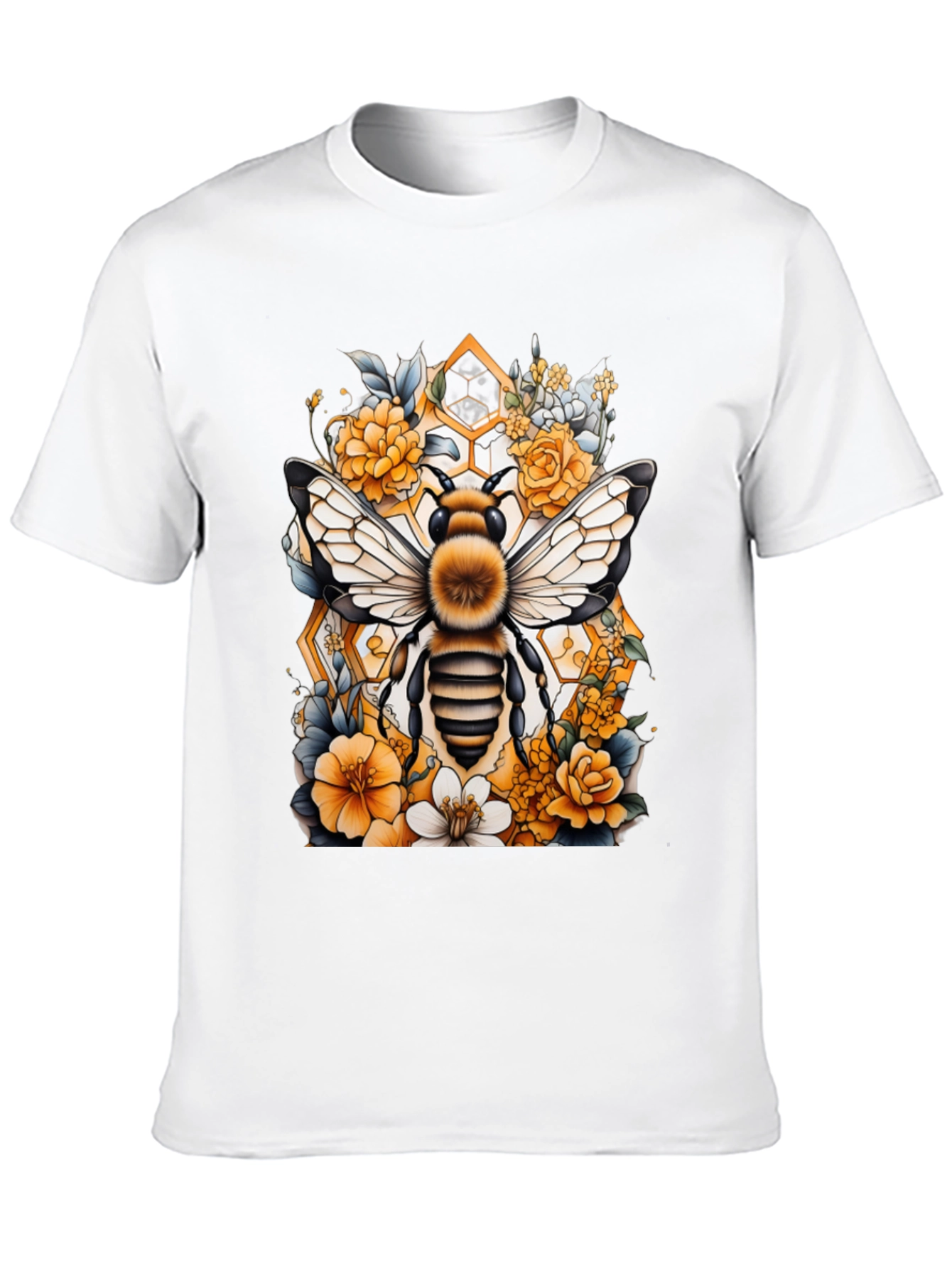 Bee & Floral Graphic Tee - Honeycomb Design