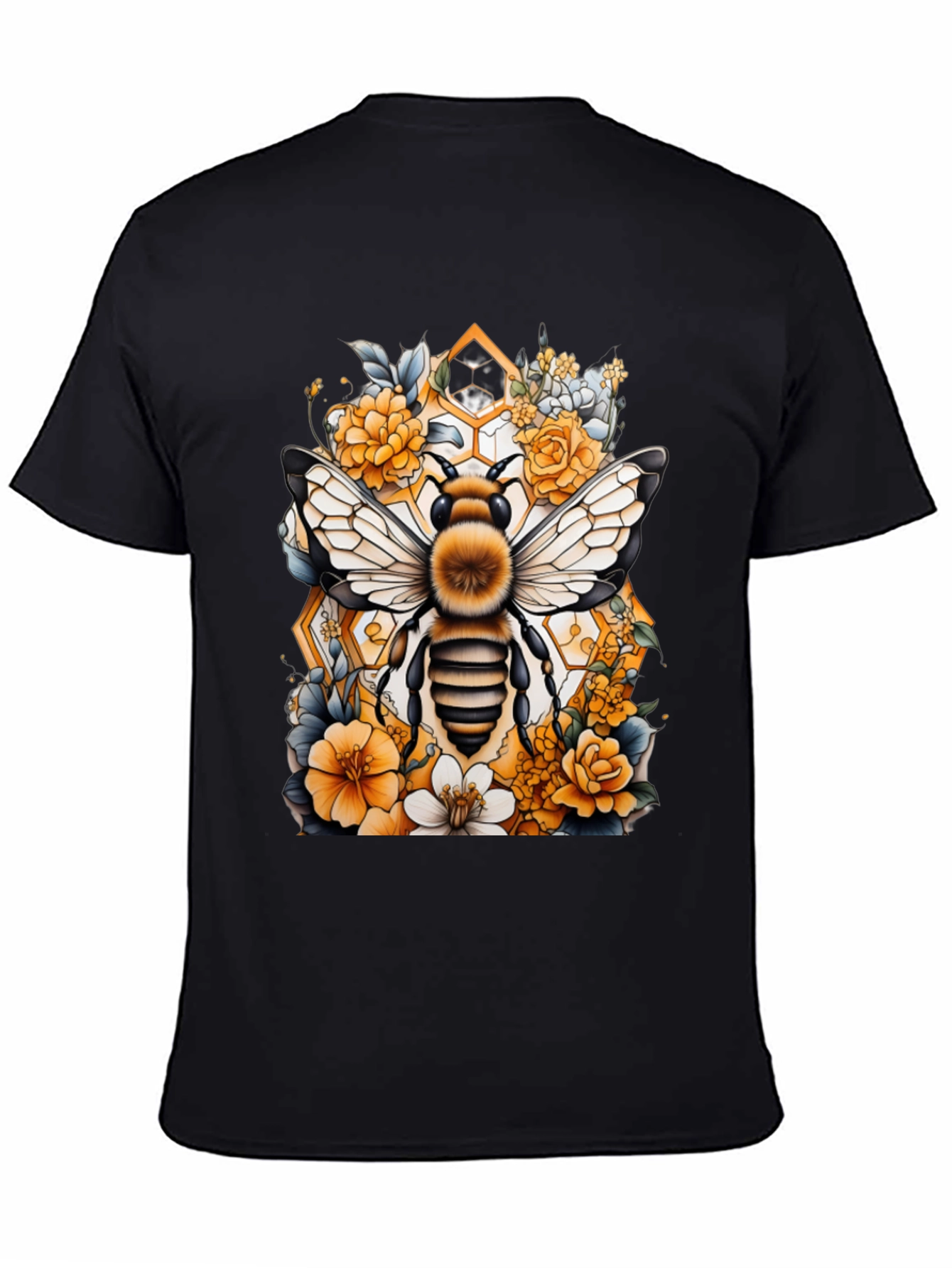 Bee & Floral Graphic Tee - Honeycomb Design