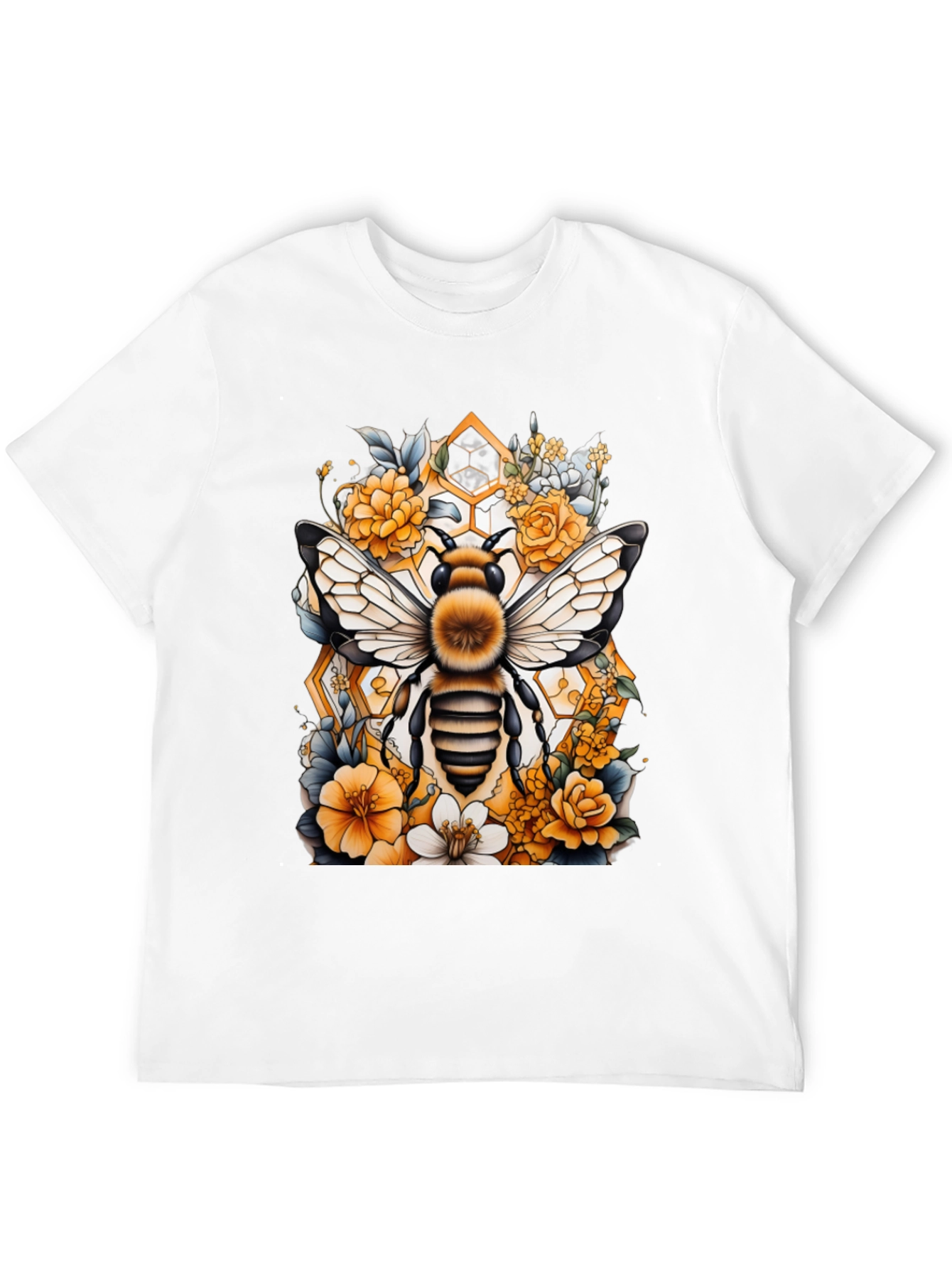 Bee & Floral Graphic Tee - Honeycomb Design