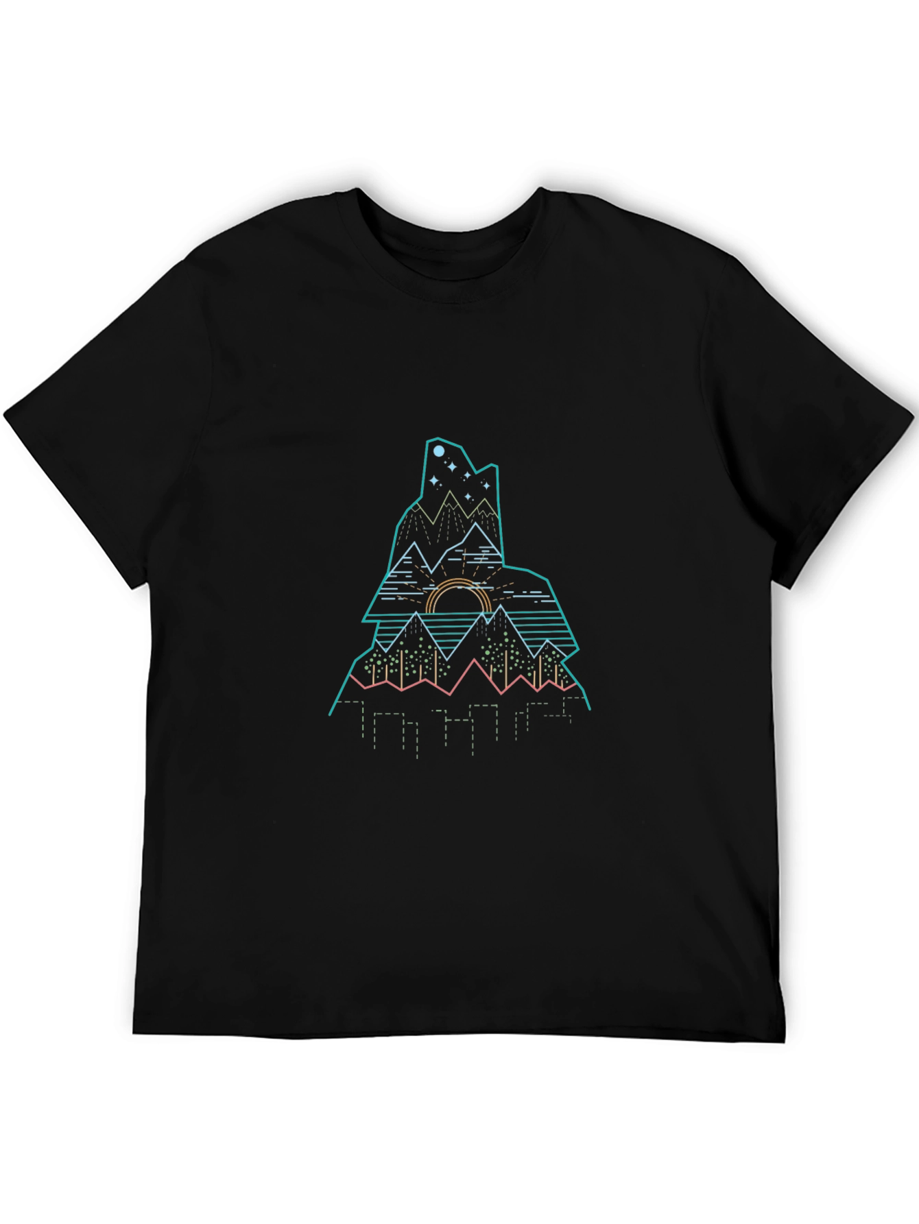 Modern Geometric Mountain Graphic Tee - Black