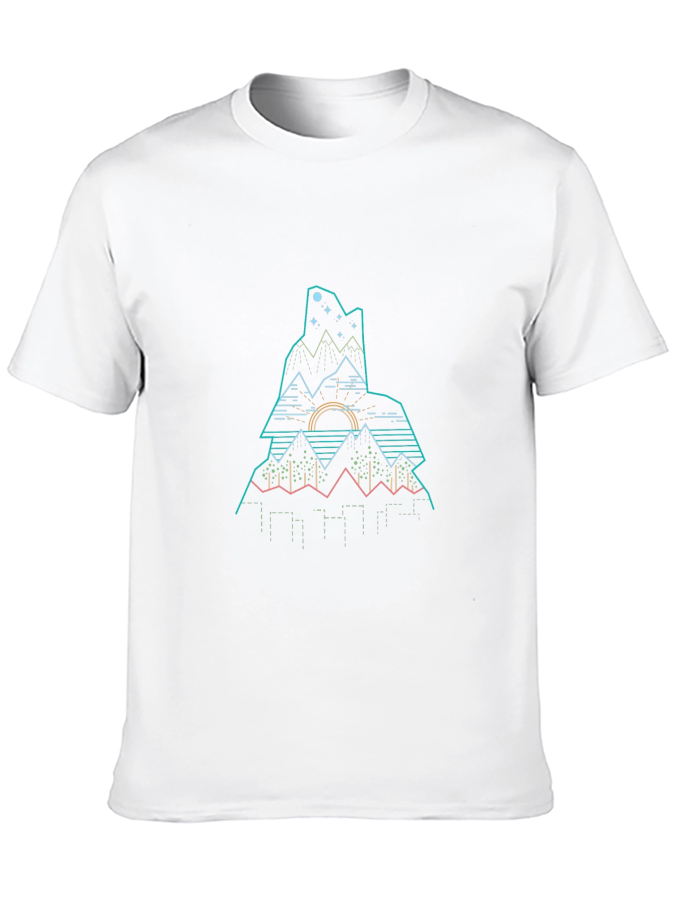 Modern Geometric Mountain Graphic Tee - Black