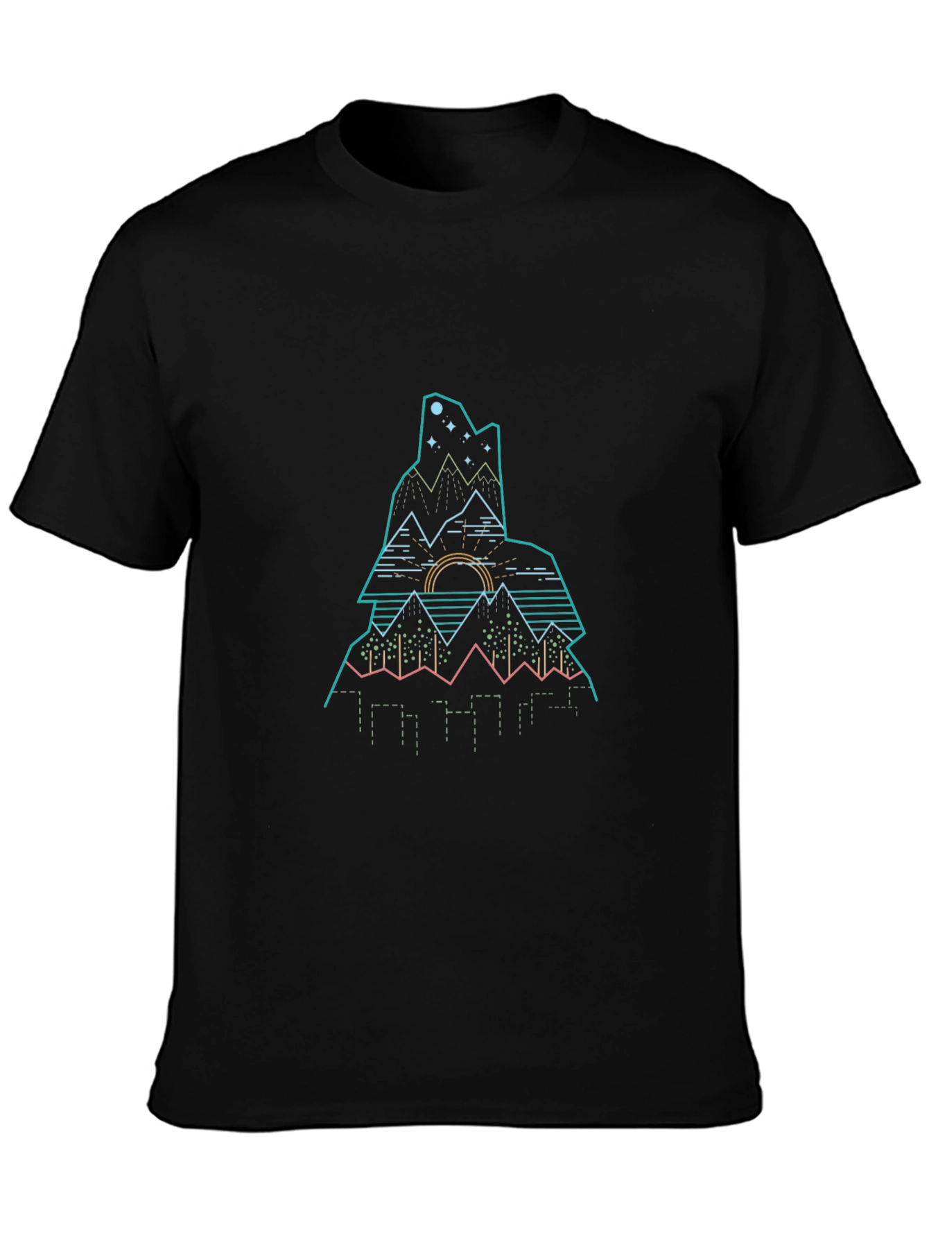 Modern Geometric Mountain Graphic Tee - Black