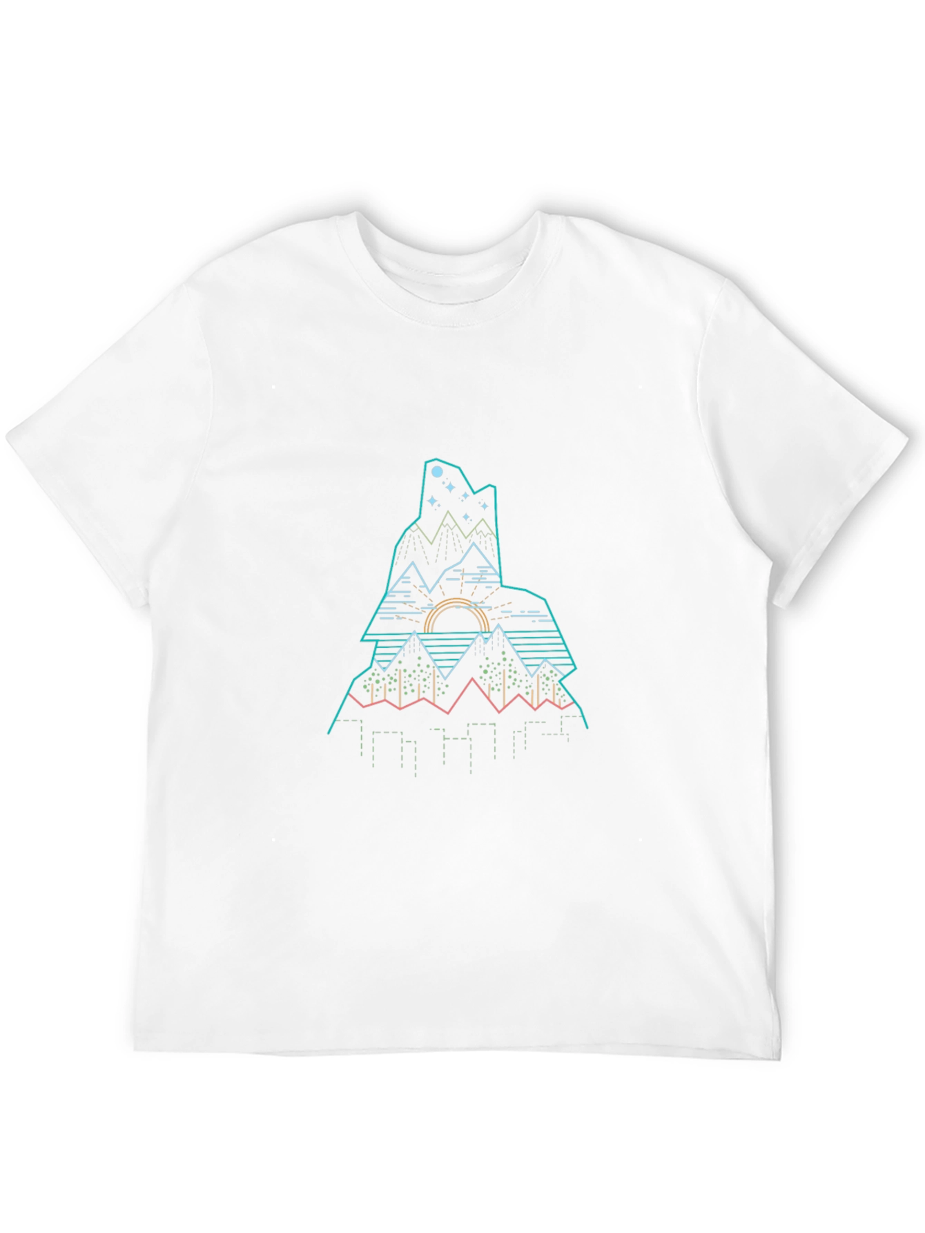 Modern Geometric Mountain Graphic Tee - Black