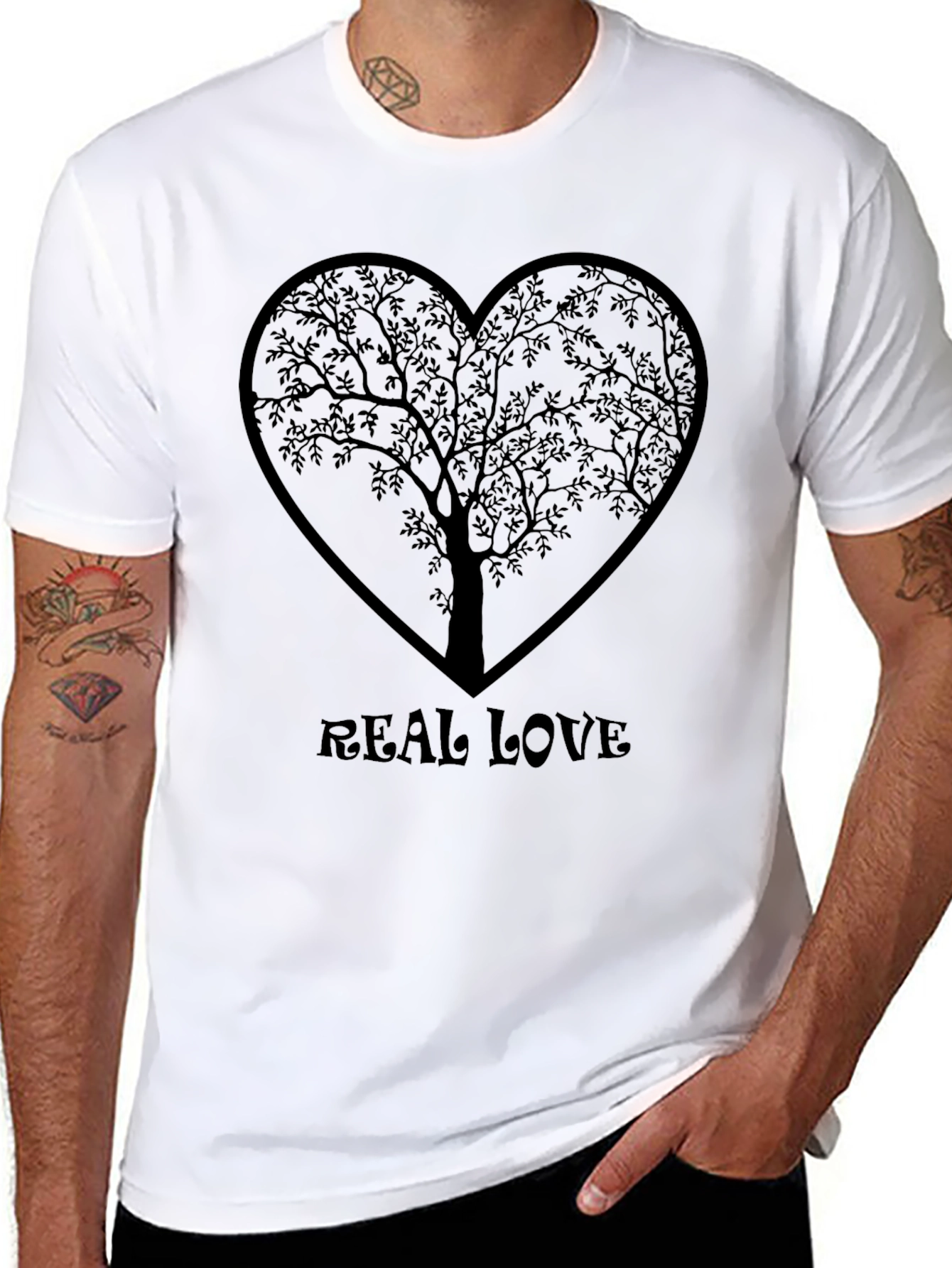 Real Love Heart Tree Graphic Tee - Black