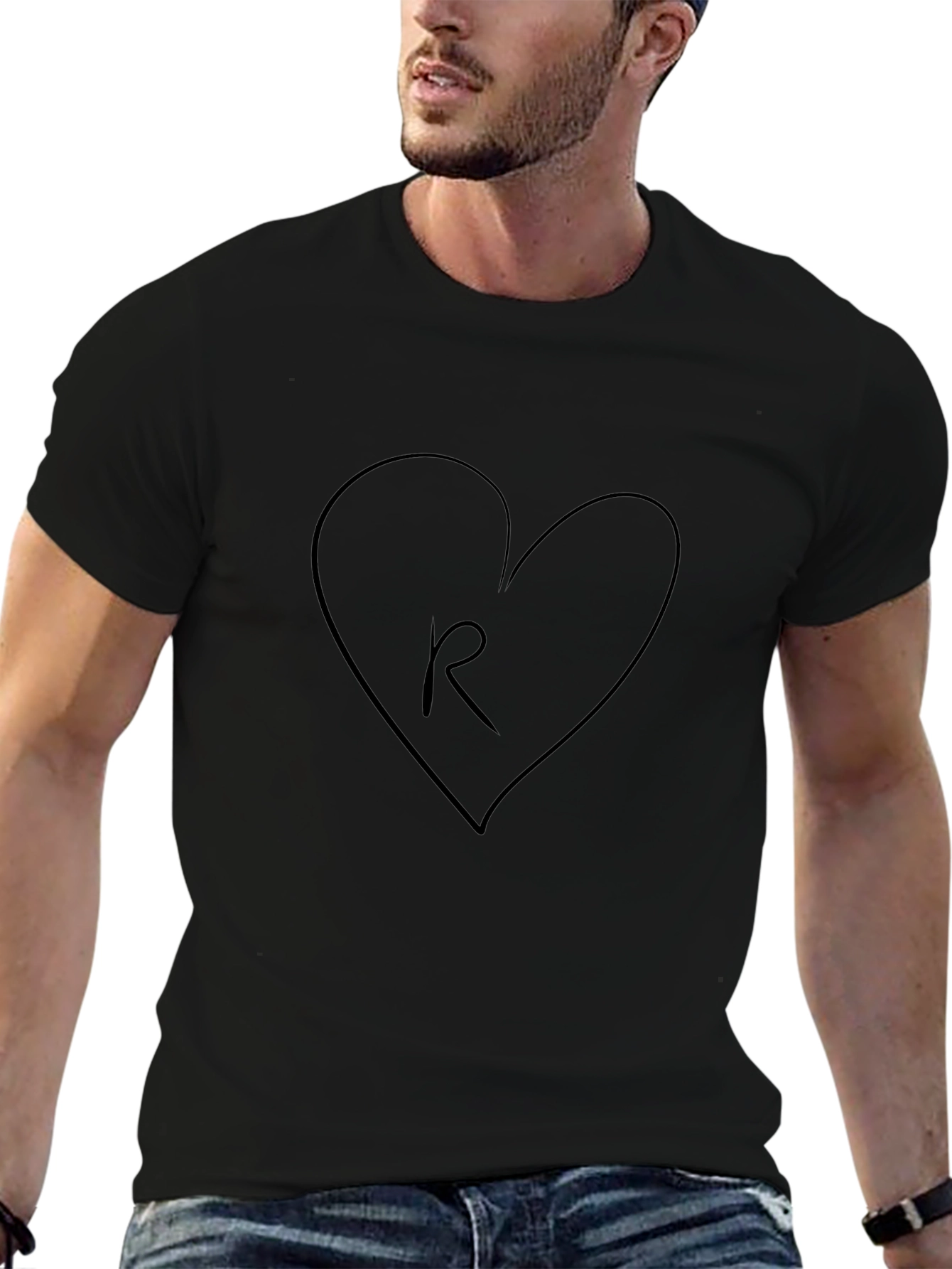 Heart R Black T-Shirt - Stylish Casual Tee