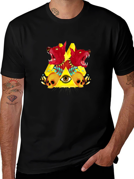 Mens Graphic Tee - Wolf & All Seeing Eye Design