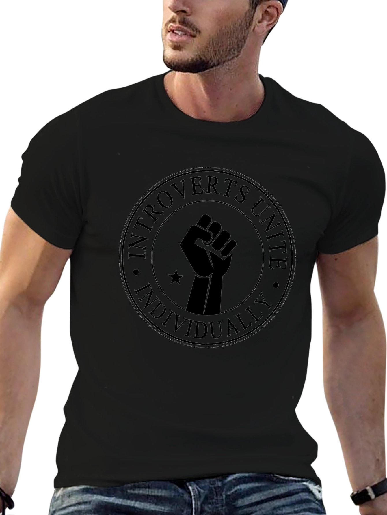 Introverts Unite Individually Black T-Shirt