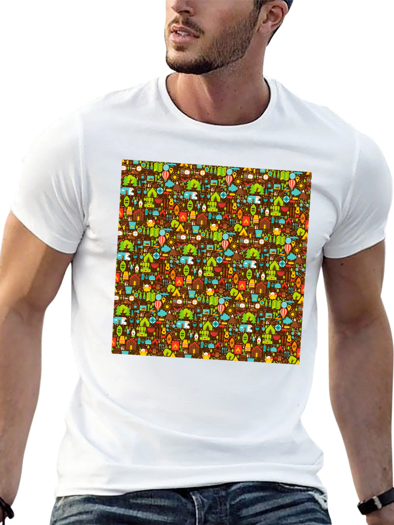 Camping Pattern T-Shirt - Outdoor Adventure Tee