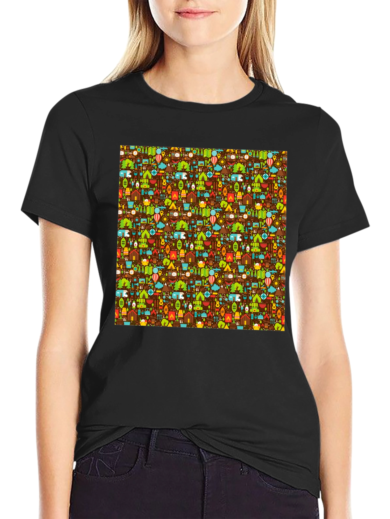 Camping Pattern T-Shirt - Outdoor Adventure Tee