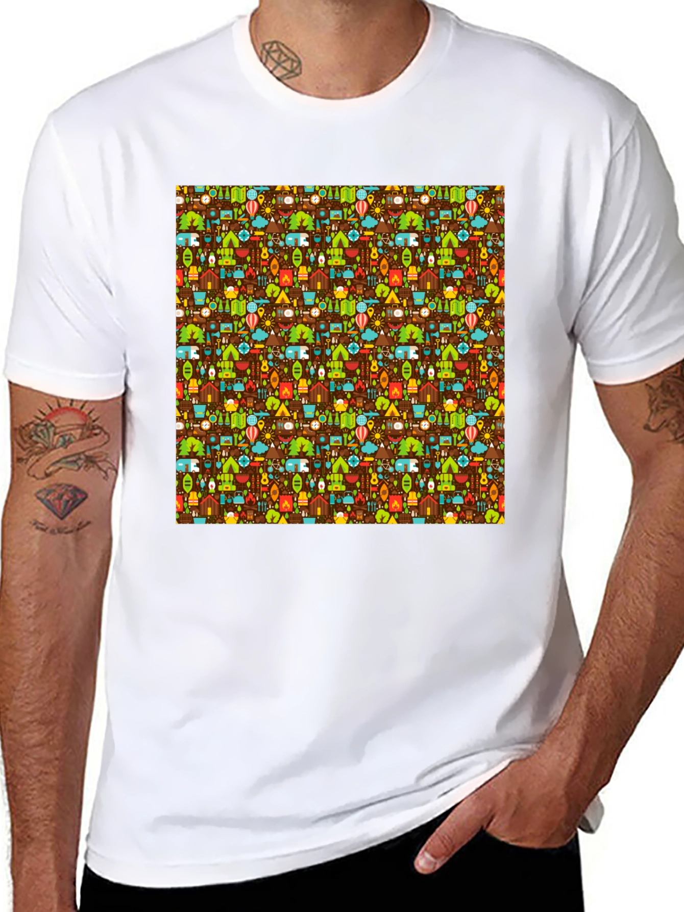 Camping Pattern T-Shirt - Outdoor Adventure Tee