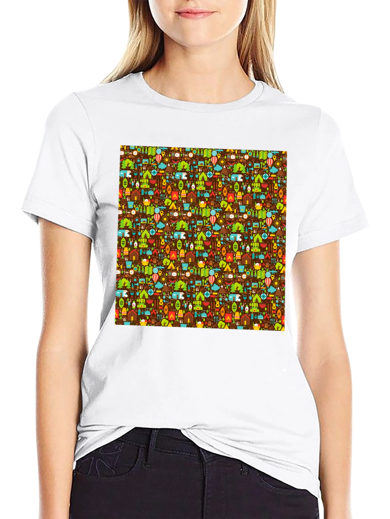 Camping Pattern T-Shirt - Outdoor Adventure Tee