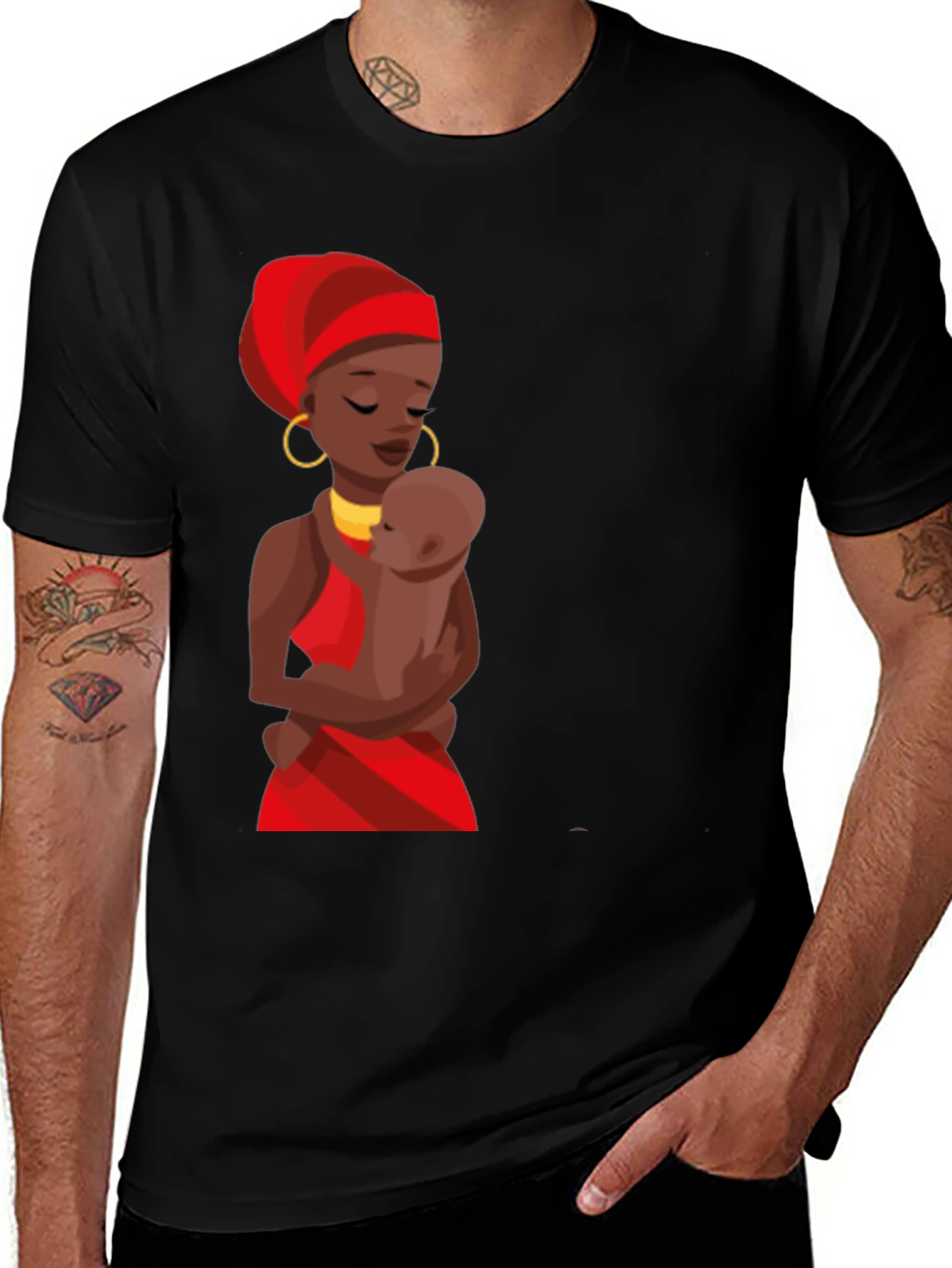Black T-Shirt - Mother and Child Graphic Tee