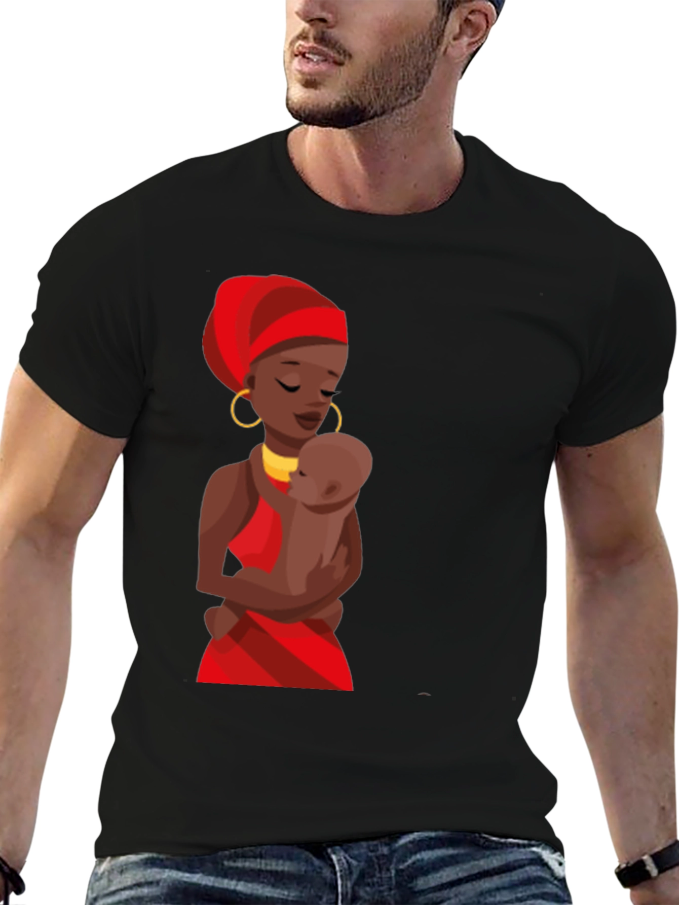 Black T-Shirt - Mother and Child Graphic Tee