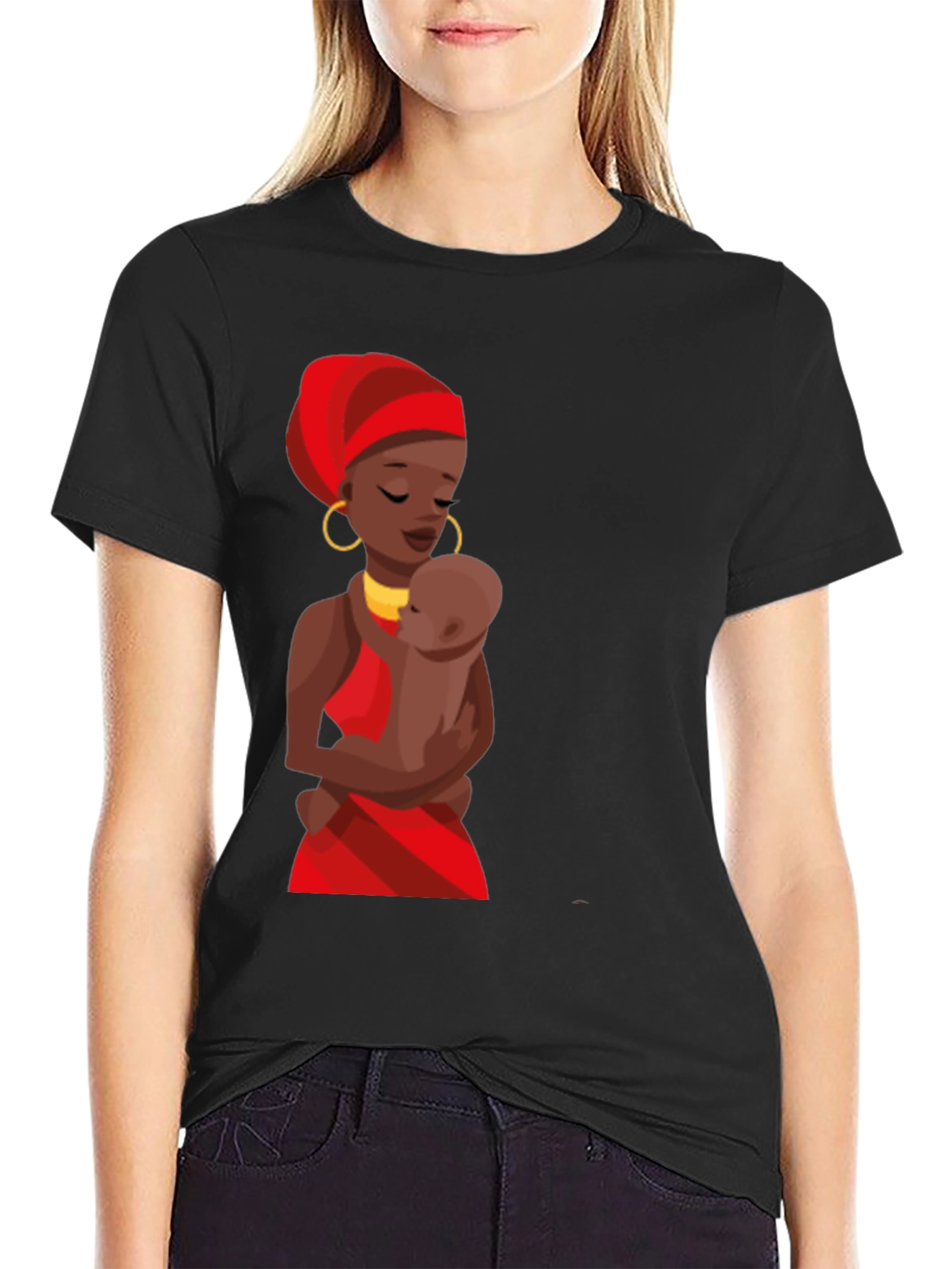 Black T-Shirt - Mother and Child Graphic Tee