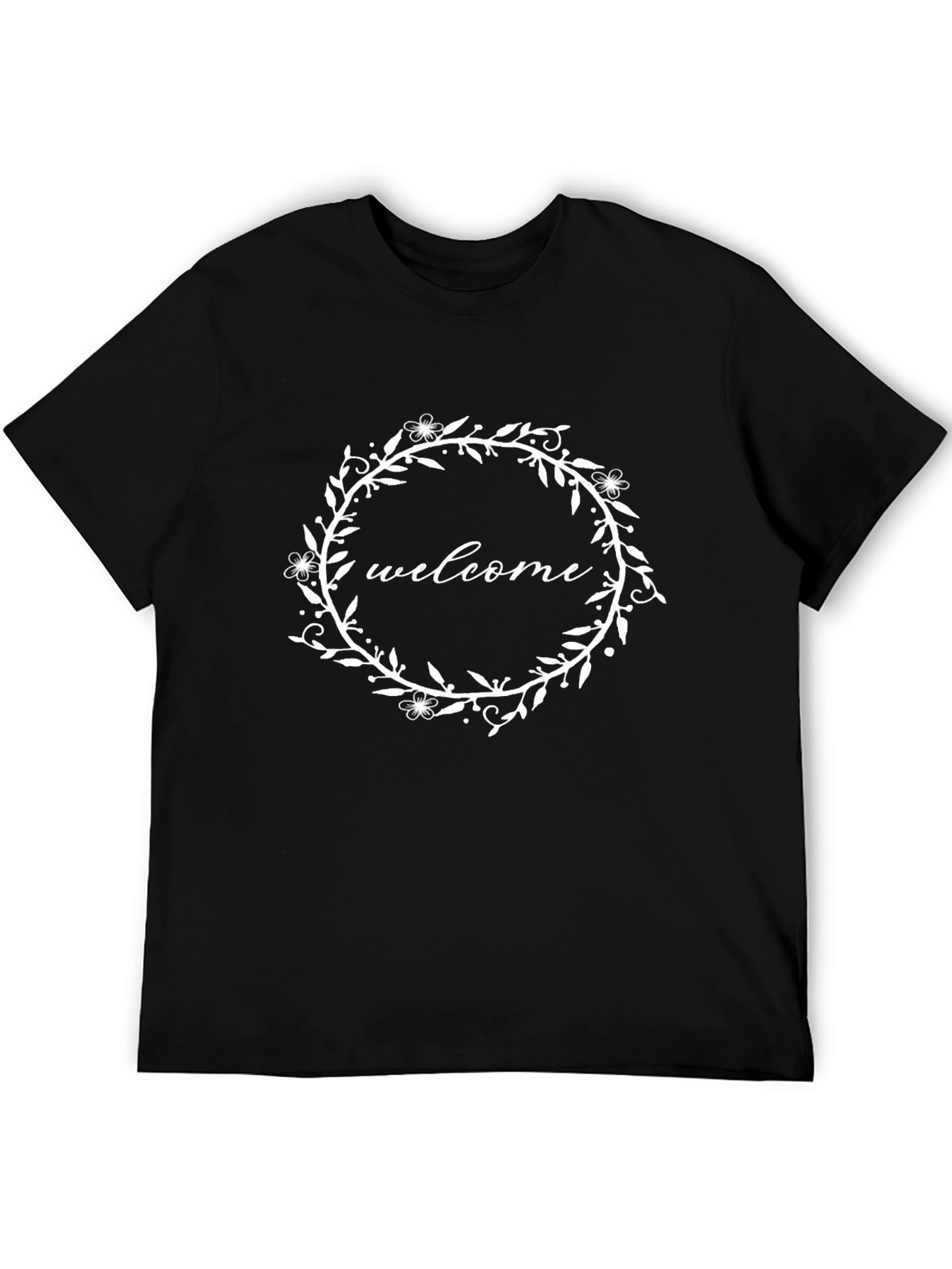 Welcome Wreath Graphic Tee - Stylish Black Cotton T-Shirt