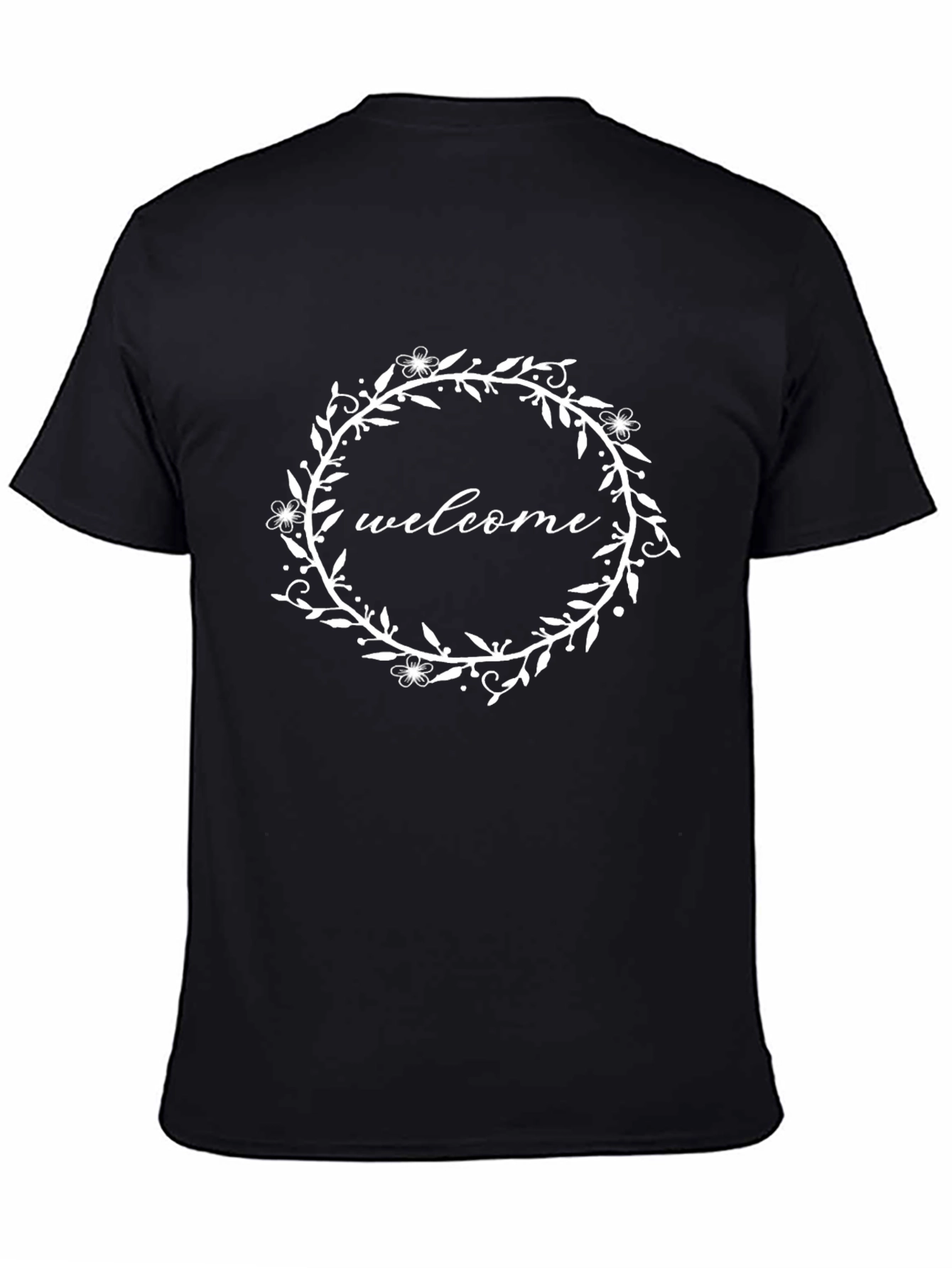 Welcome Wreath Graphic Tee - Stylish Black Cotton T-Shirt