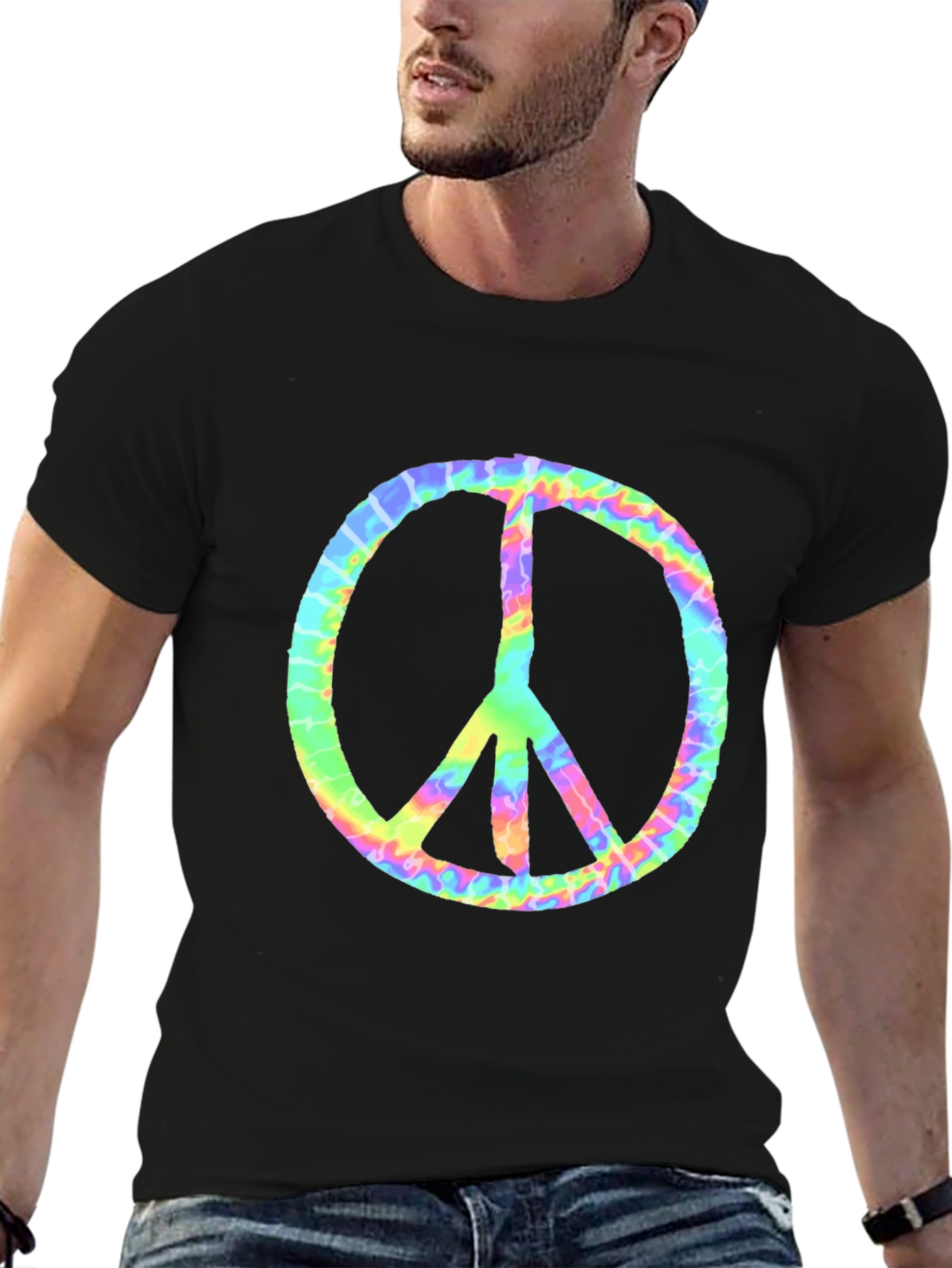 Tie-Dye Peace Sign Graphic Tee - Black