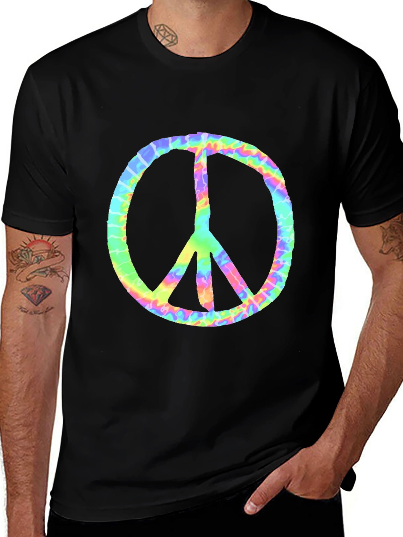Tie-Dye Peace Sign Graphic Tee - Black