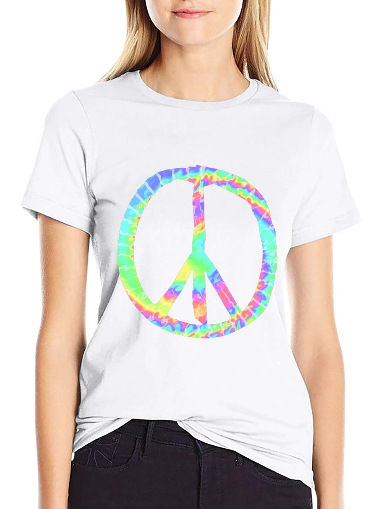 Tie-Dye Peace Sign Graphic Tee - Black