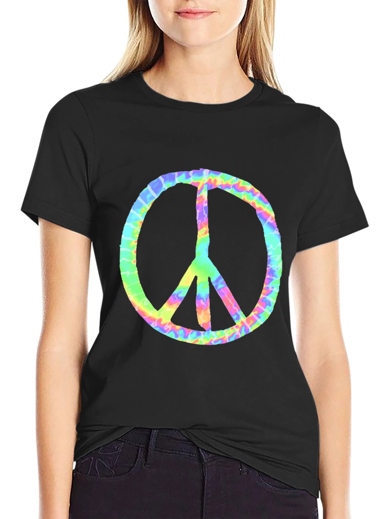 Tie-Dye Peace Sign Graphic Tee - Black