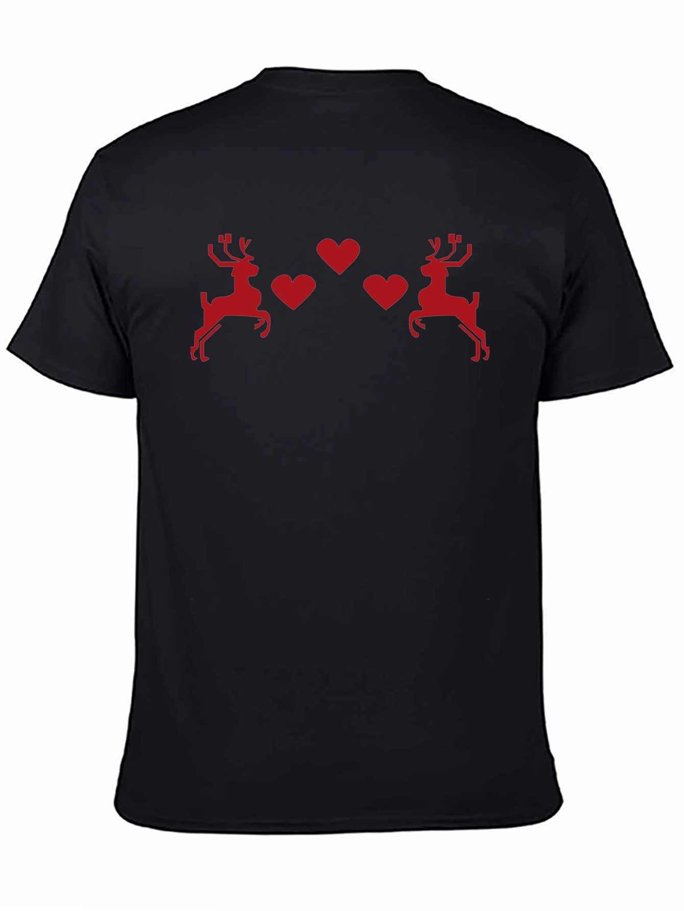 Festive Reindeer Hearts Black T-Shirt