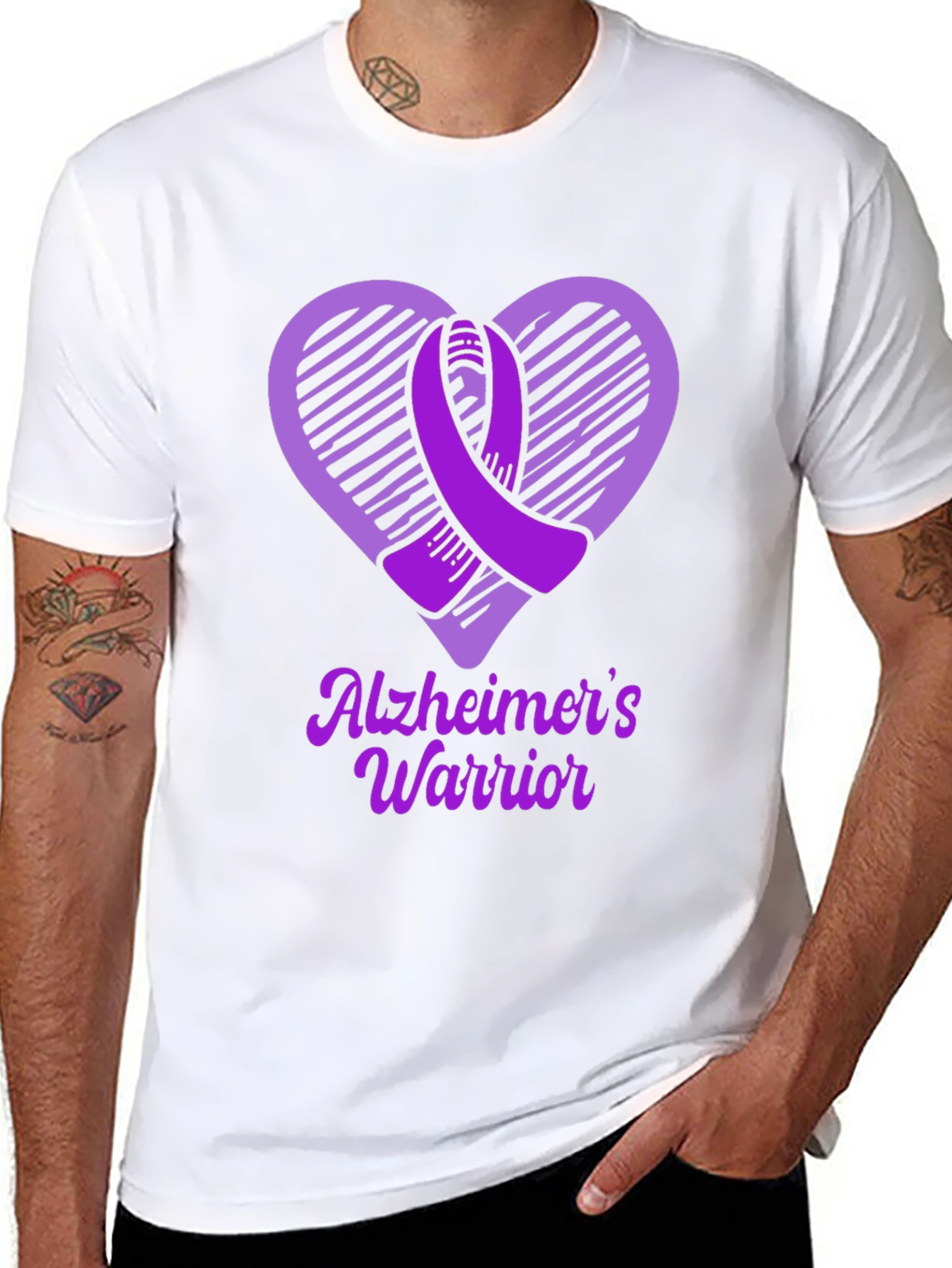 Alzheimers Warrior Awareness T-Shirt Purple Ribbon Heart