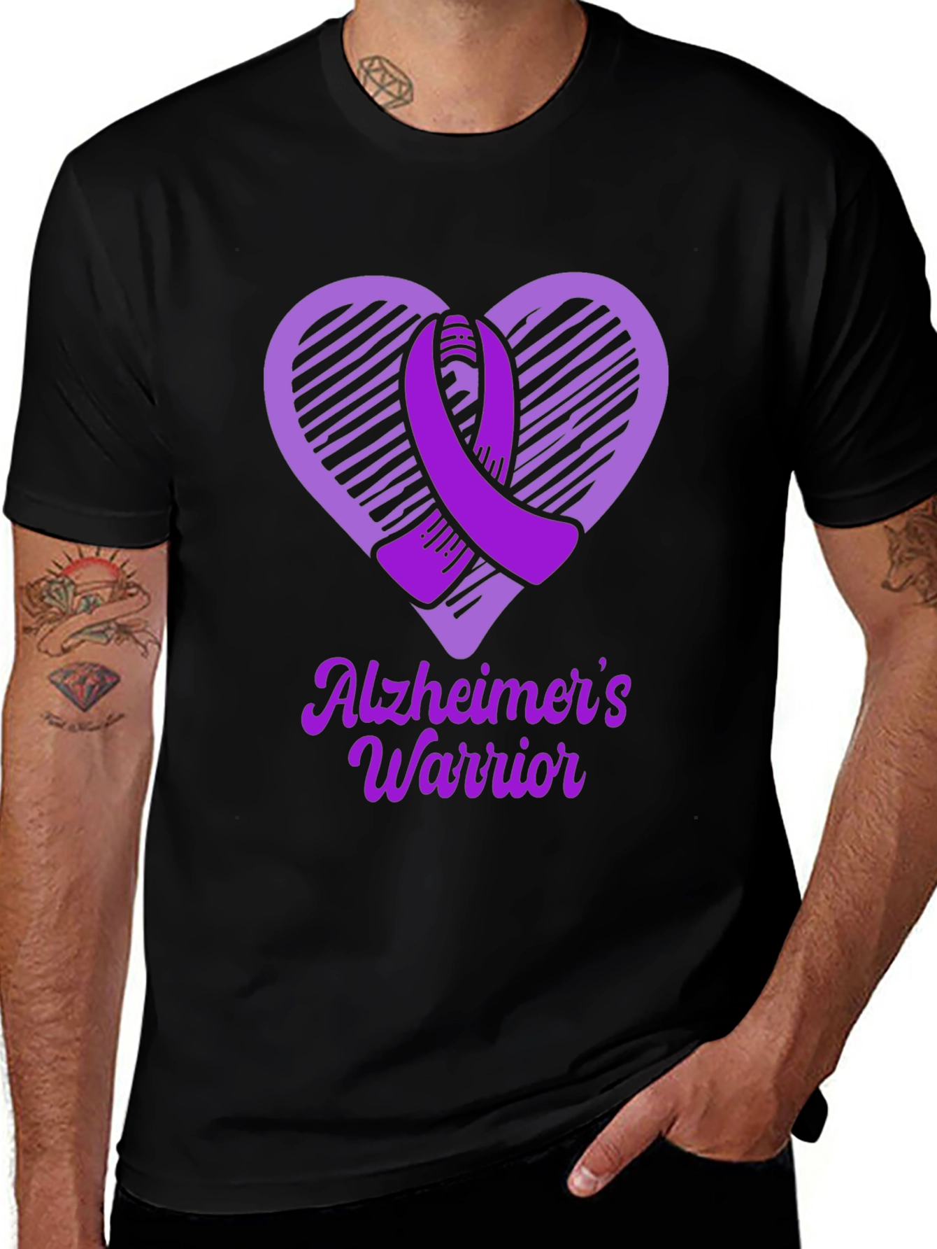 Alzheimers Warrior Awareness T-Shirt Purple Ribbon Heart