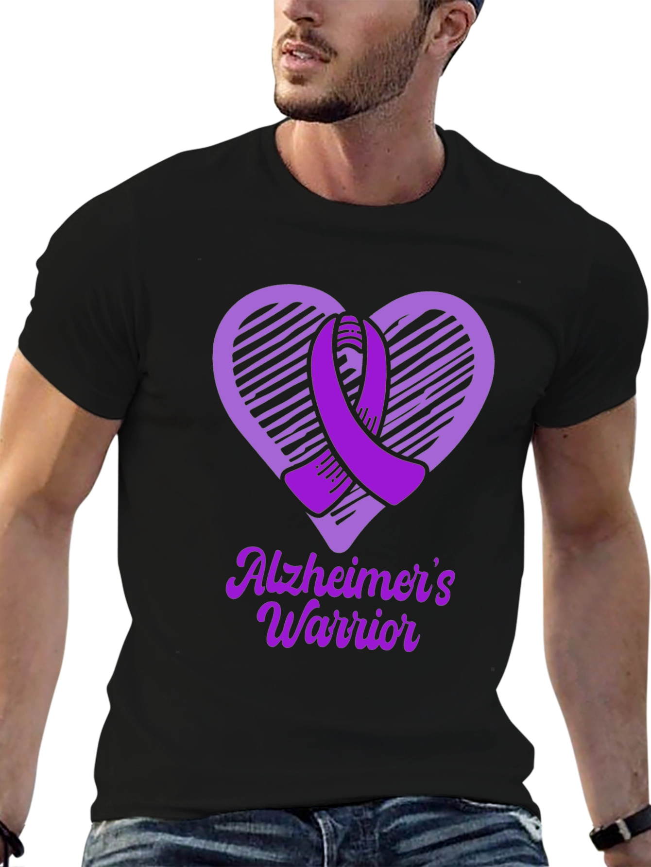 Alzheimers Warrior Awareness T-Shirt Purple Ribbon Heart