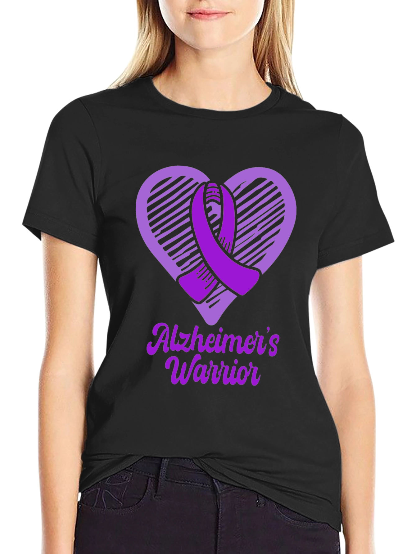 Alzheimers Warrior Awareness T-Shirt Purple Ribbon Heart
