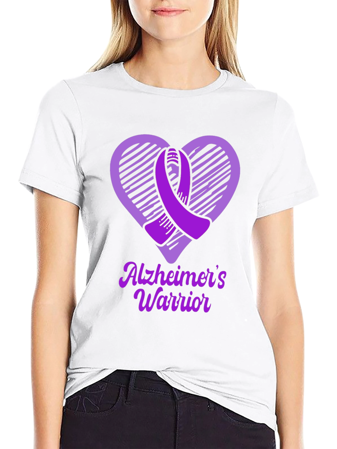 Alzheimers Warrior Awareness T-Shirt Purple Ribbon Heart